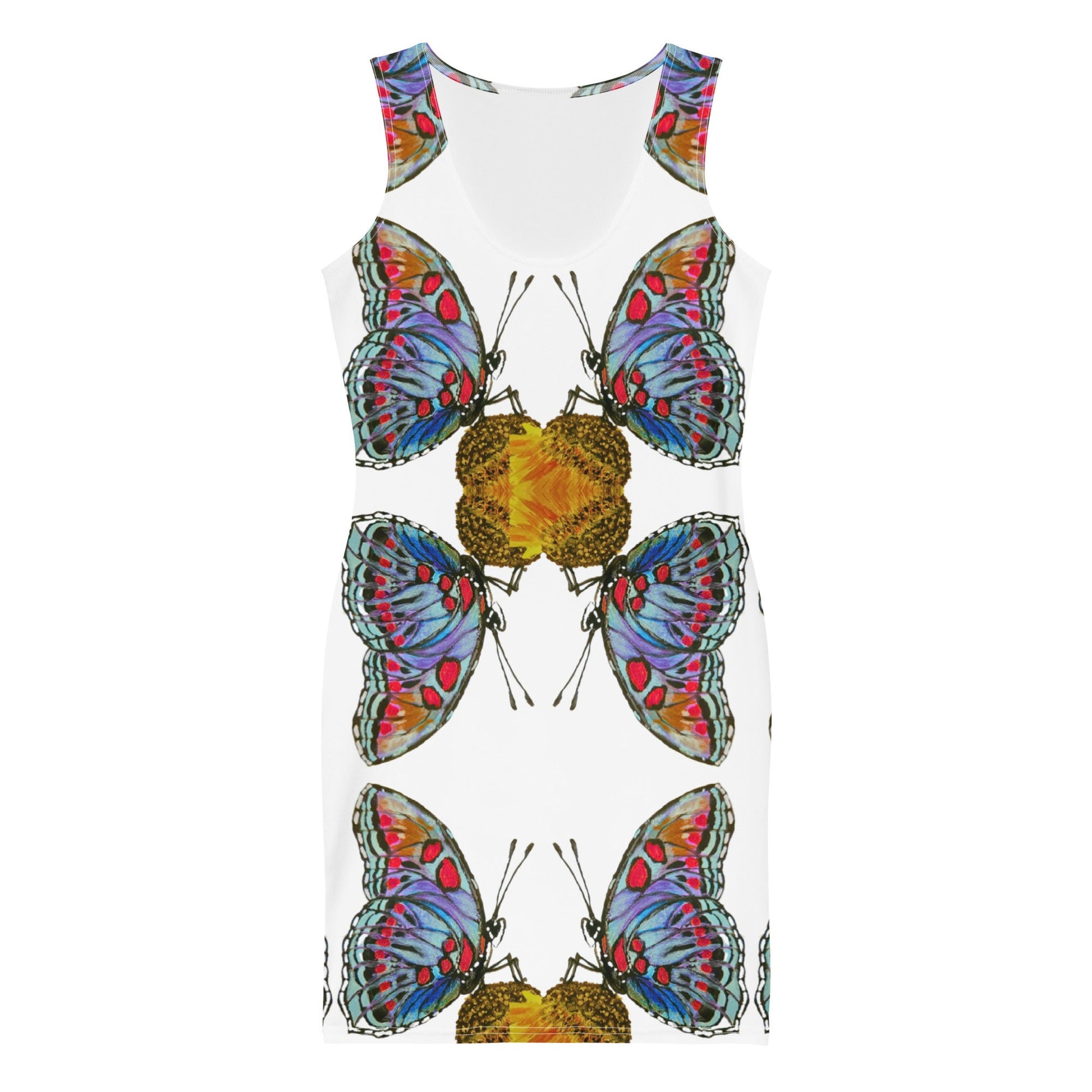 Monarch Butterfly Bodycon Dress,Casual Sleeveless Spring Dresses, Floral Secretary Outfit, Tight Club Dresses