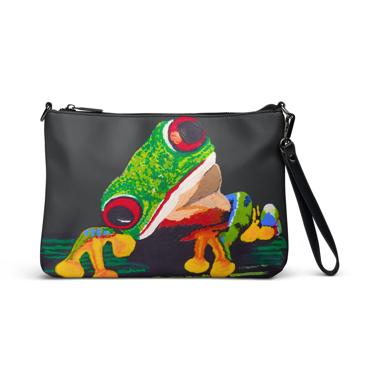 Small Tree Frog Clutch Purse, Trendy Nature Inspired Crossbody Bag with Adjustable Straps, Ziptop Closure Satchel with Pockets