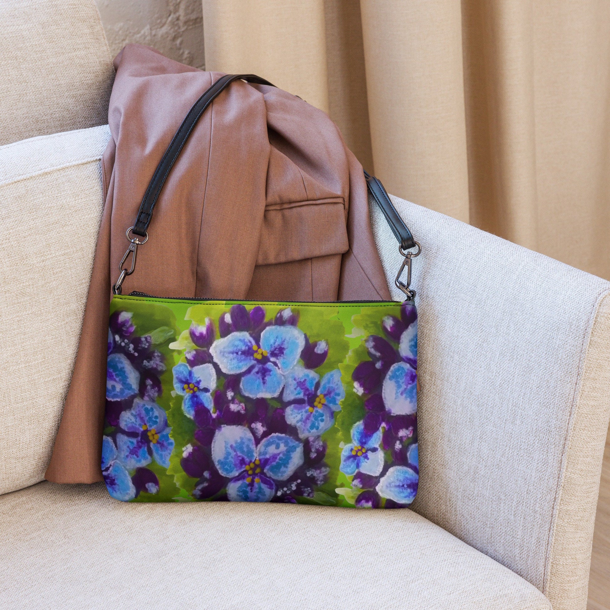 Nature Inspired Floral Evening Bag, Trendy Ziptop Closure Crossbody Bag with Pockets, Small Satchel Purse