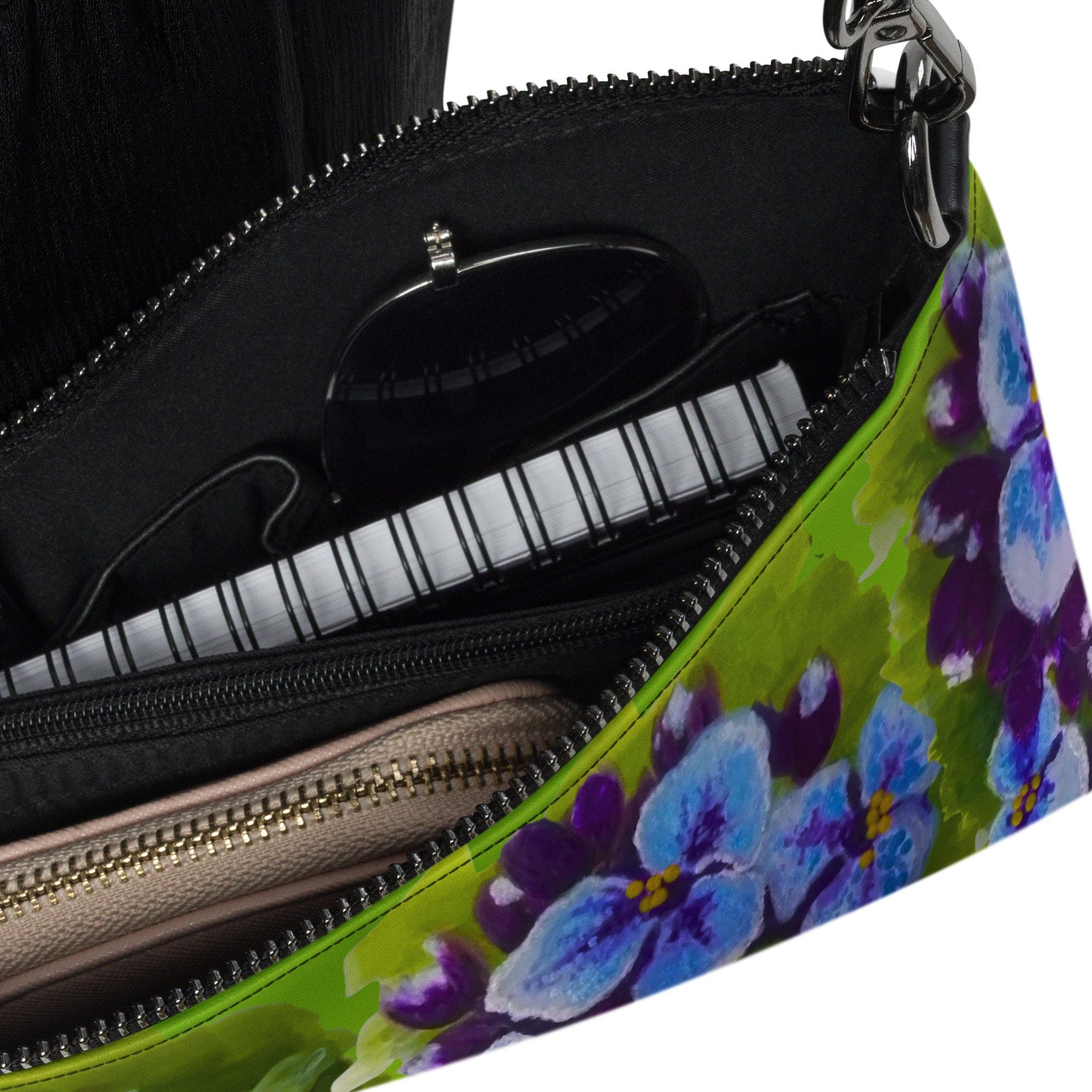 Nature Inspired Floral Evening Bag, Trendy Ziptop Closure Crossbody Bag with Pockets, Small Satchel Purse