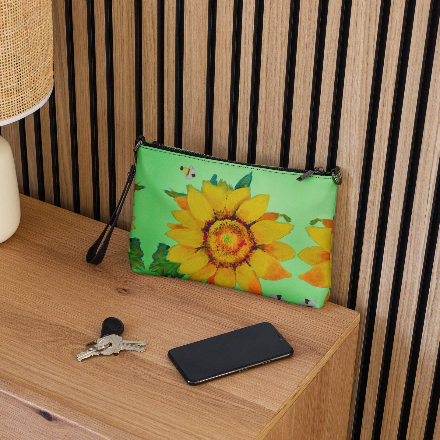 Sunflower Crossbody Bag with Pockets, Trendy Sling Bag with Removable Straps, Small Nature Inspired Purse