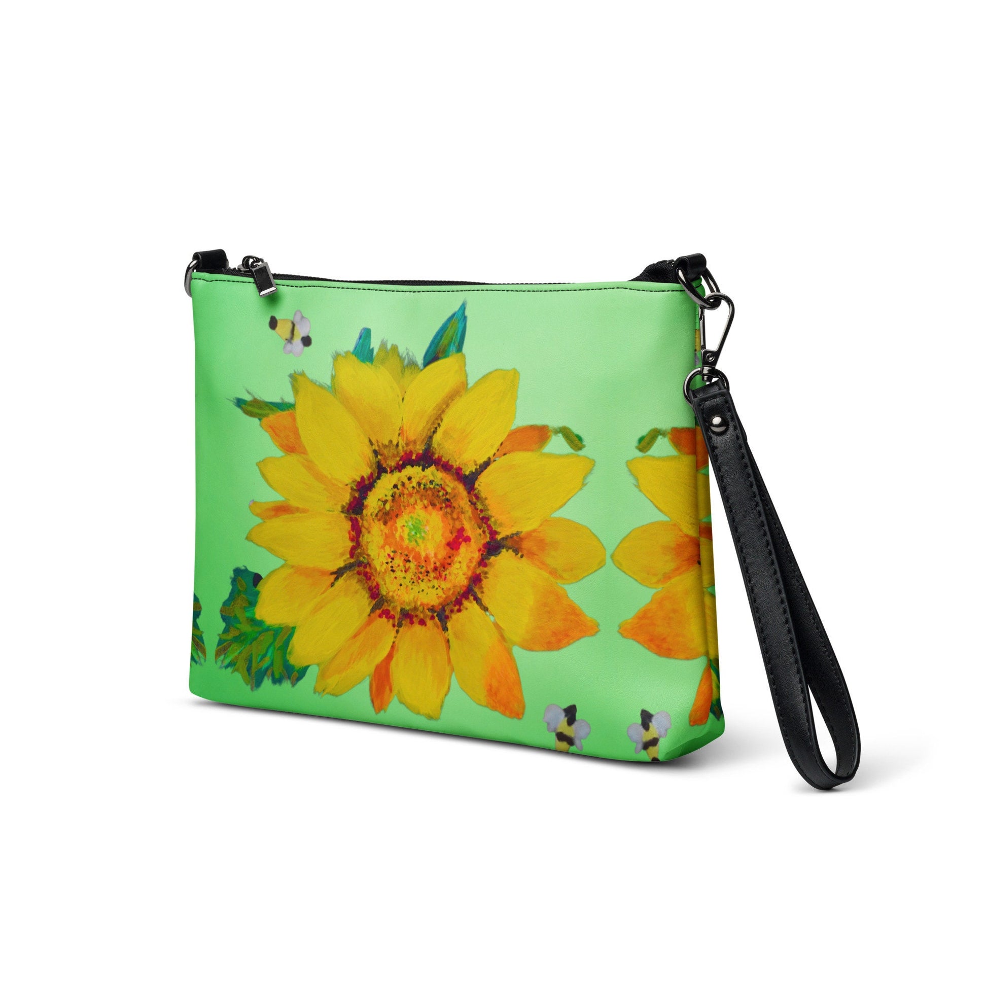 Sunflower Crossbody Bag with Pockets, Trendy Sling Bag with Removable Straps, Small Nature Inspired Purse