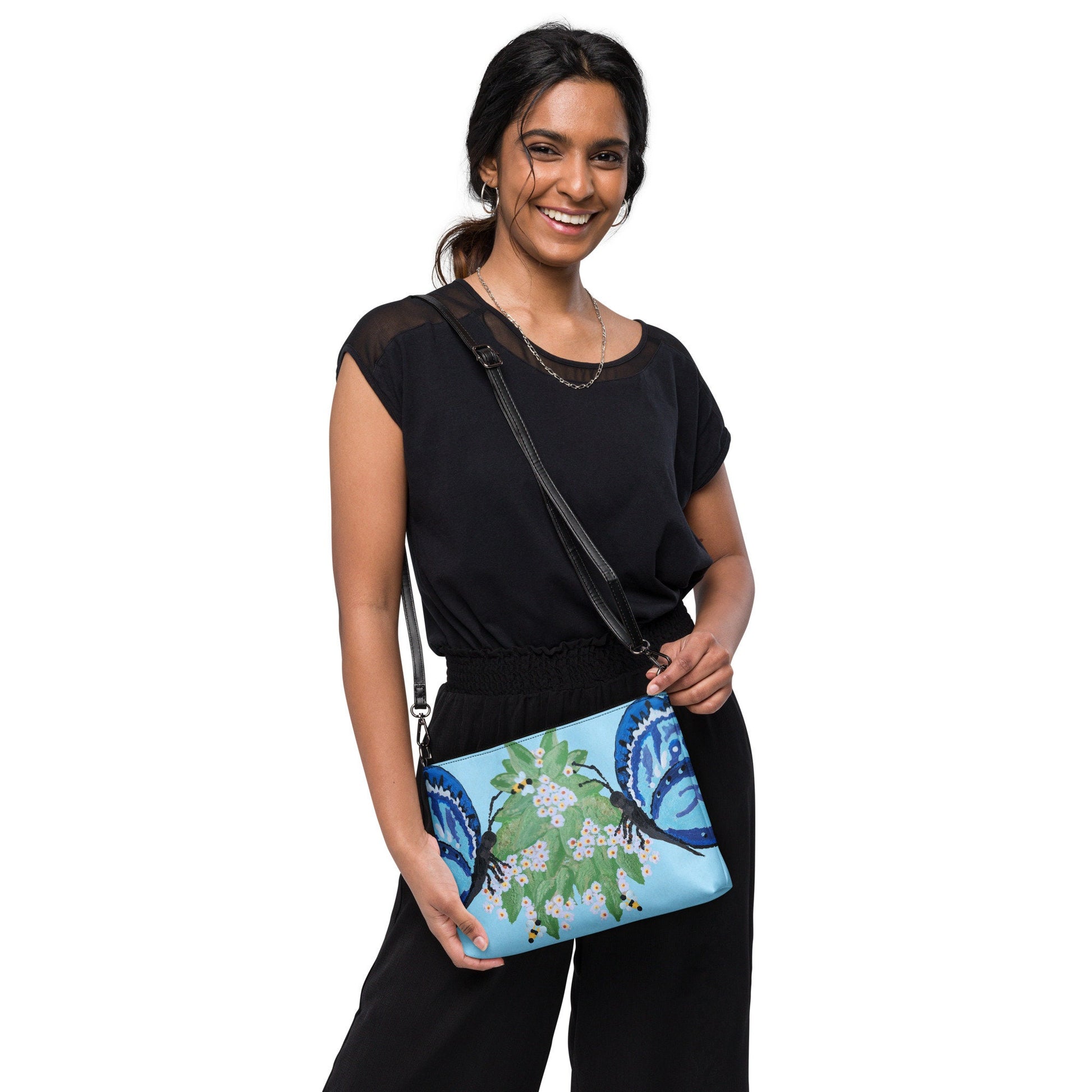 Butterfly Lovers Blue Clutch Purse, Trendy Crossbody Bag with Adjustable Straps, Small Satchel Bag with Pockets