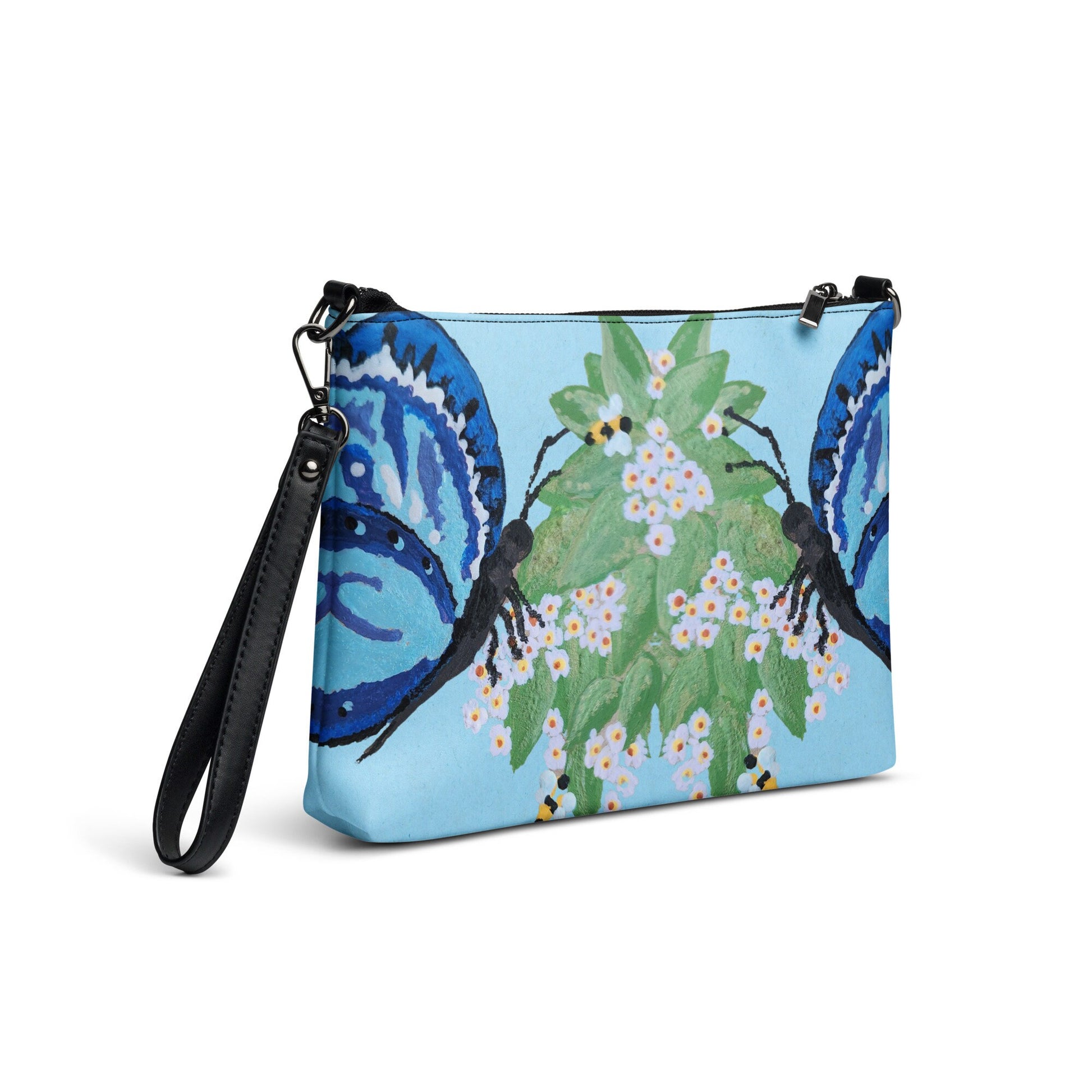 Butterfly Lovers Blue Clutch Purse, Trendy Crossbody Bag with Adjustable Straps, Small Satchel Bag with Pockets
