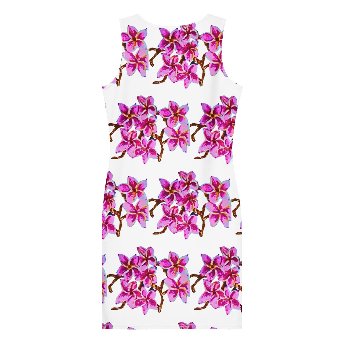 Cherry Blossom Botanical Bodycon Dress, Casual Sleeveless Spring Secretary Outfit, Floral Club Dress Cocktail