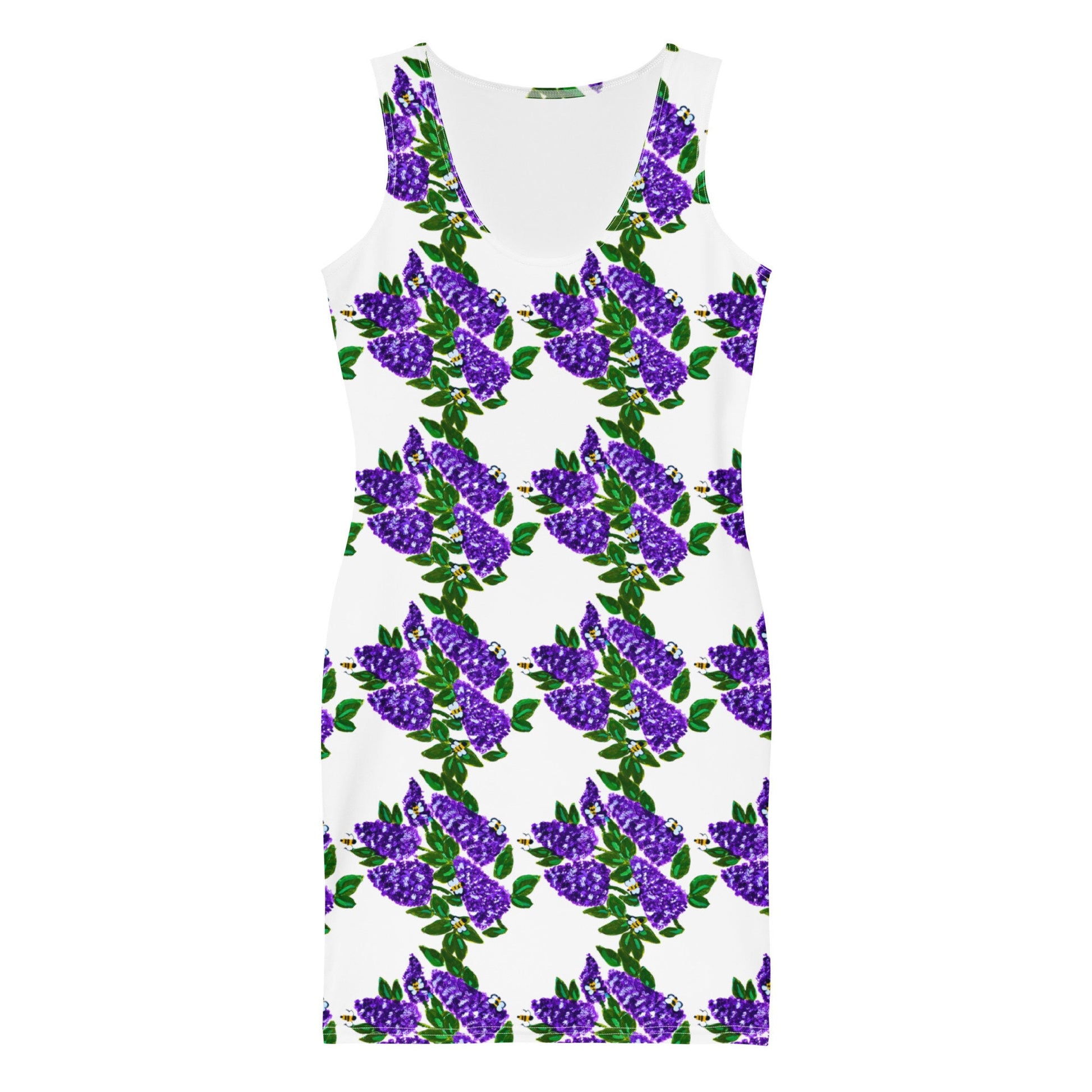Purple Lilac Bodycon Pattern Dress,Womens Sleeveless Spring Casual Secretary Outfit, Colorful Sexy Clothing