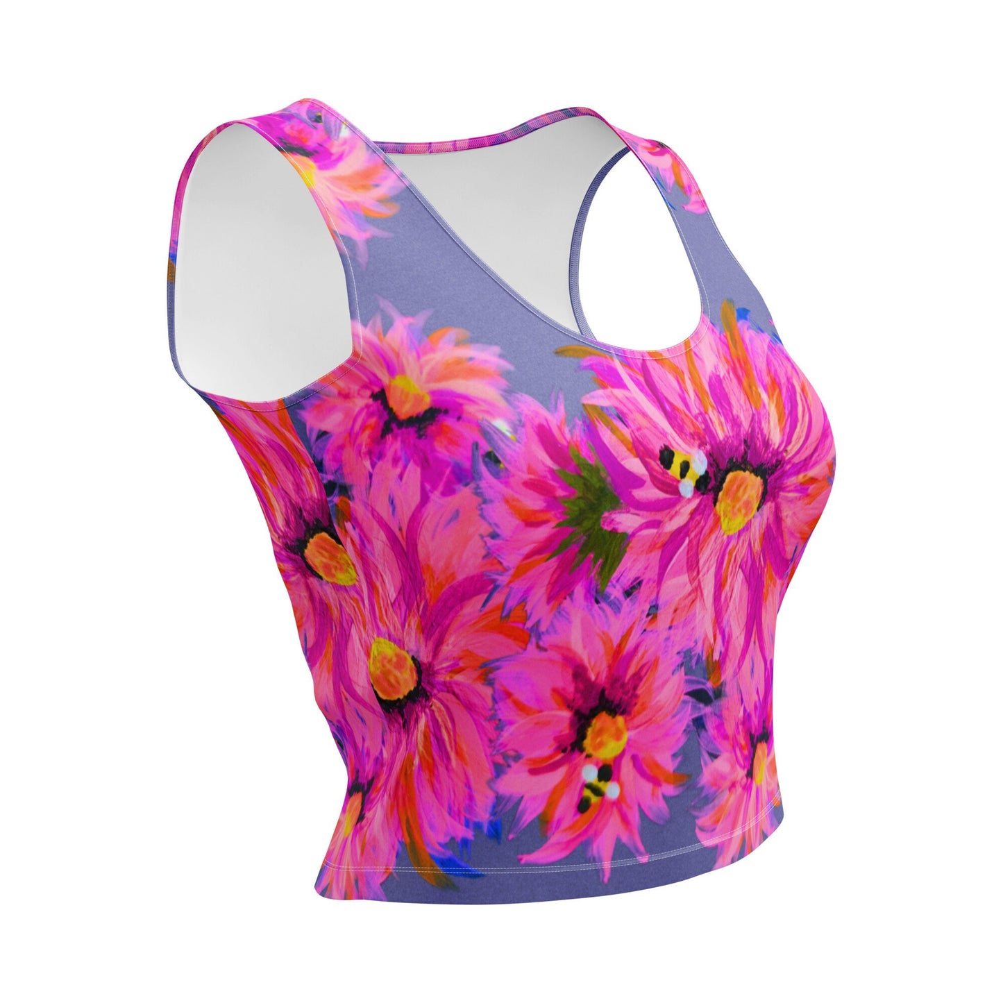 Ladies Fluffy Pink Yoga Crop Top, Floral Activewear, Perfect for Running, Crossfit, Weightlifting or Every Day Lounge Wear