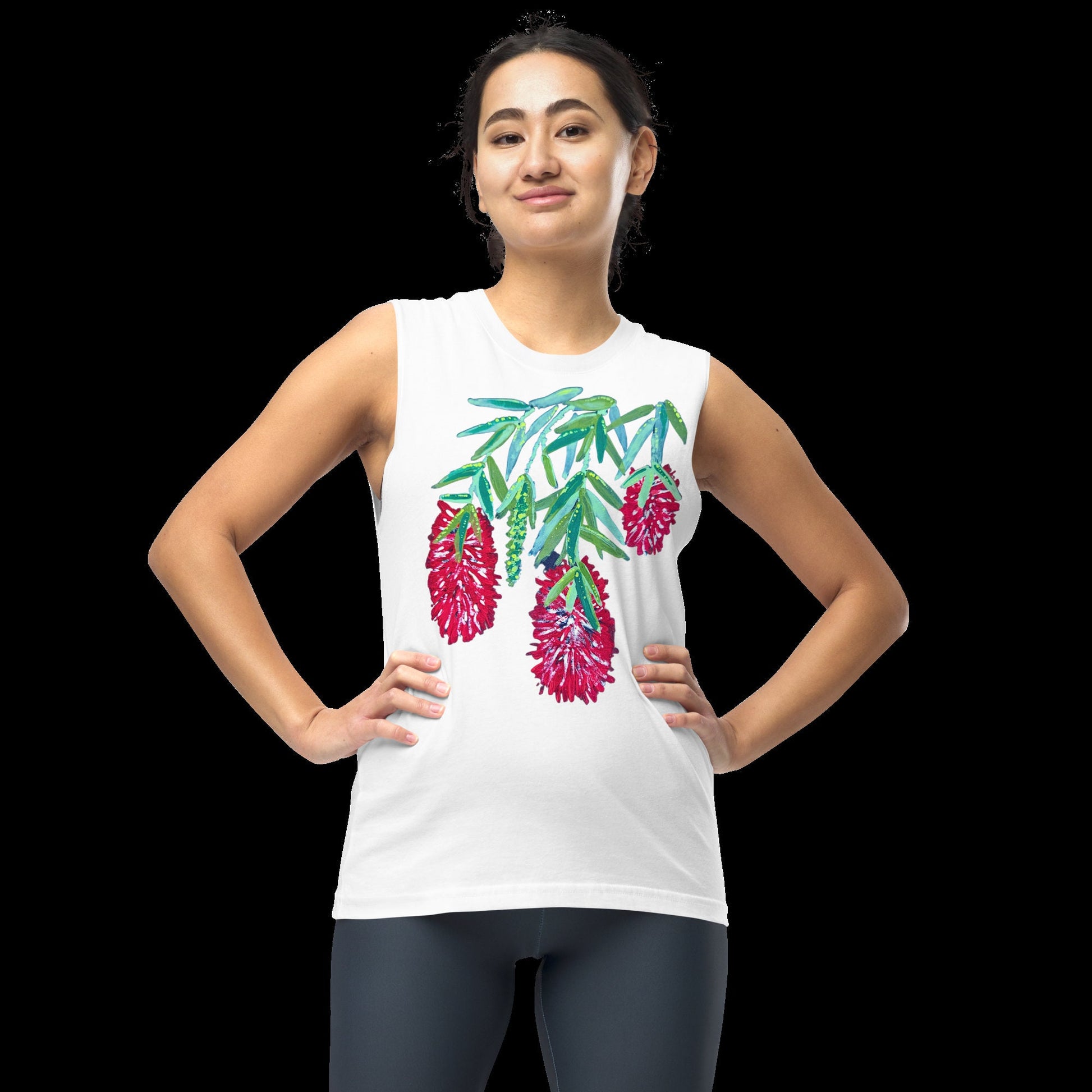 Red Weeping Bottle Brush Flower Top, Floral Spring Plants Shirt, Womens Botanical T-shirt, Summer Flower Style Tshirt