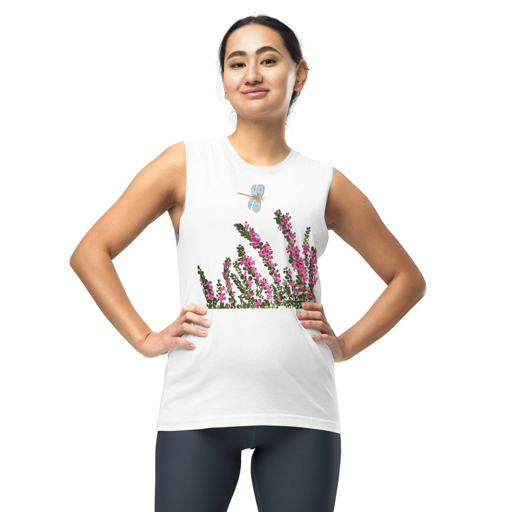 Heather Floral Tank Top, Painted Wildflowers Shirt, Botanical Spring T-shirt, Trendy Pink Floral Tshirt, Gift for Dragonfly Lovers