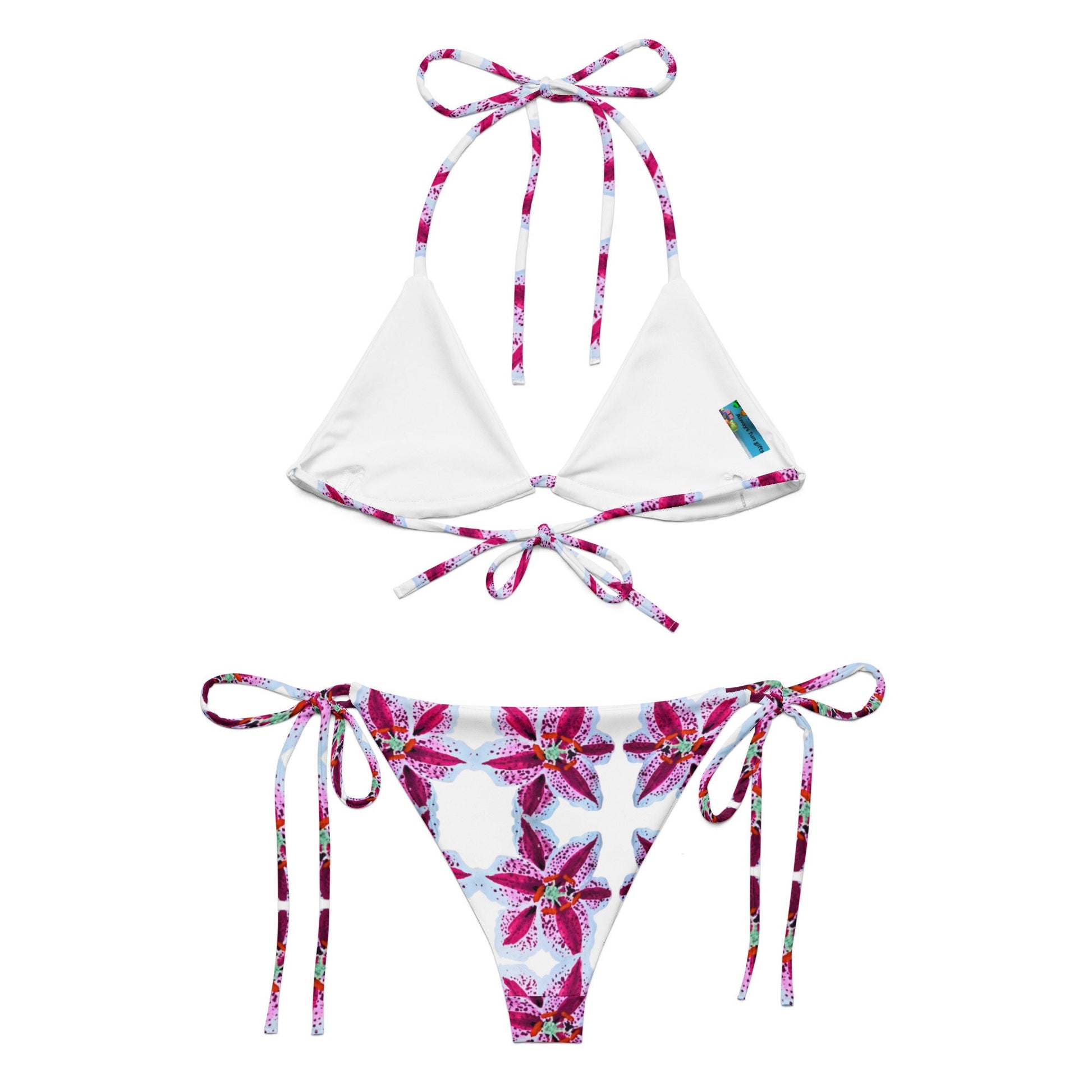 Tiger Lily Flower String Bikini, Two Piece Plus Size Swimsuit, Ladies Botanicl Beach Swimwear, Sexy Floral Bathing Suit
