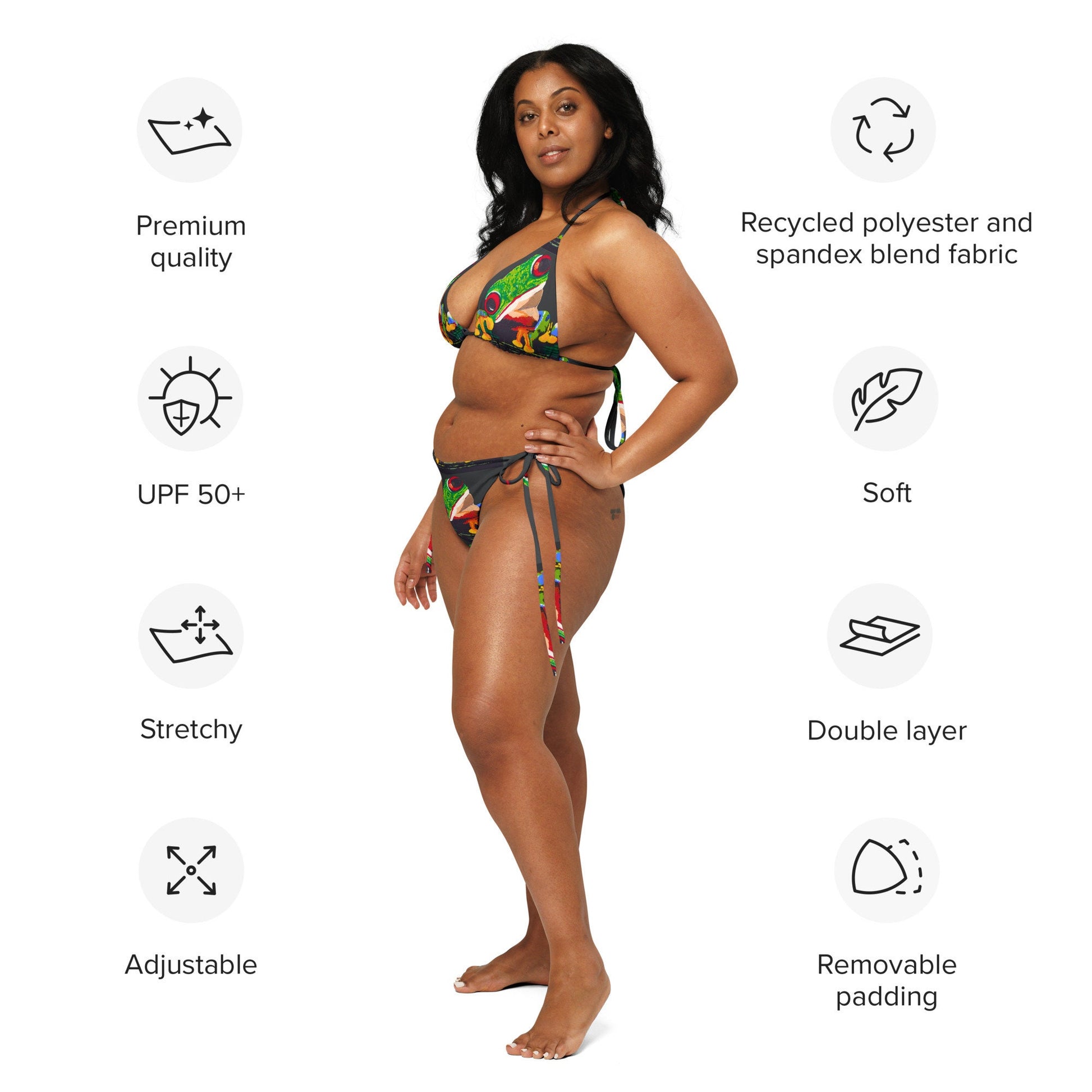Cheeky Tree Frog String Bikini, Plus Size Two Piece Swimsuit, Ladies Botanical Bathing Suit, Sexy Beach Swimwear