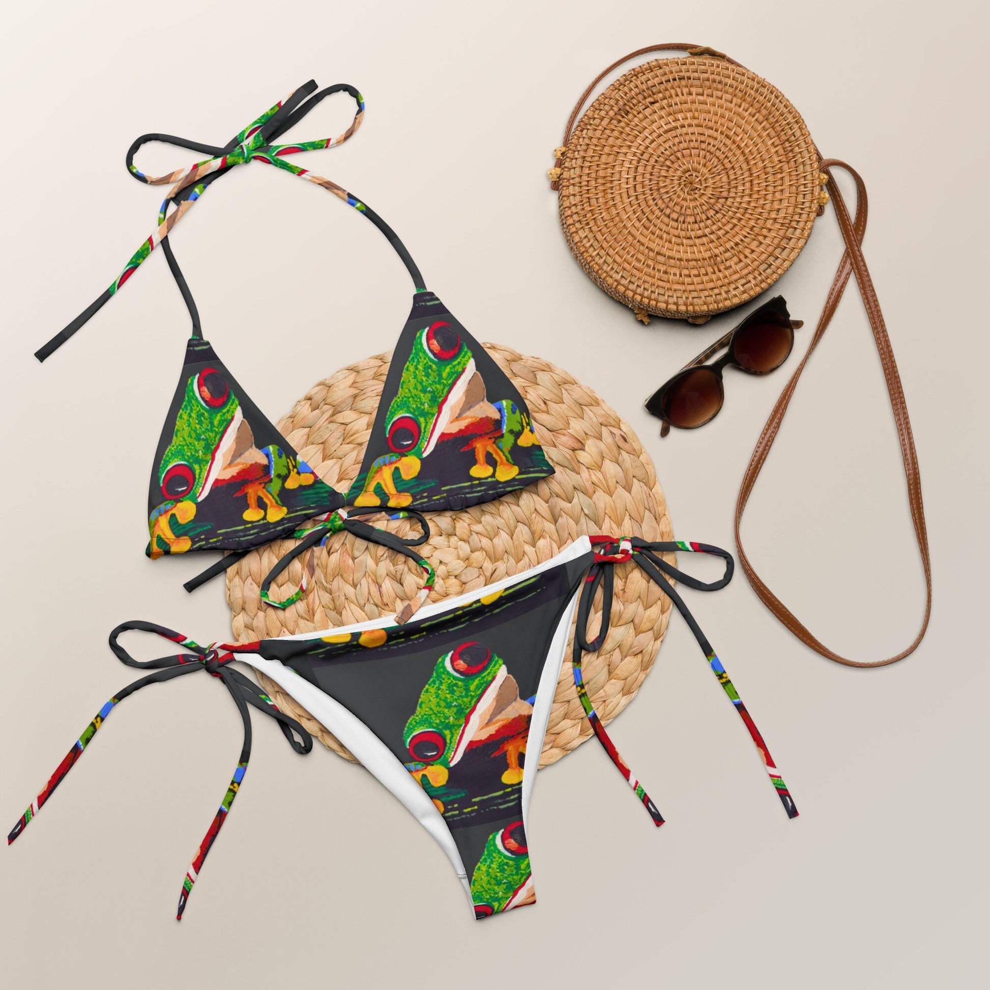Cheeky Tree Frog String Bikini, Plus Size Two Piece Swimsuit, Ladies Botanical Bathing Suit, Sexy Beach Swimwear