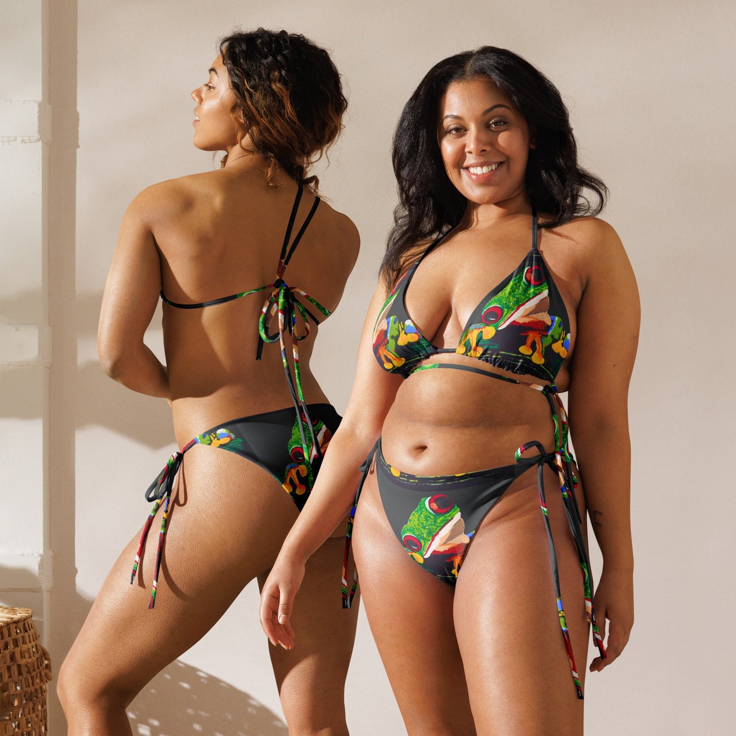 Cheeky Tree Frog String Bikini, Plus Size Two Piece Swimsuit, Ladies Botanical Bathing Suit, Sexy Beach Swimwear