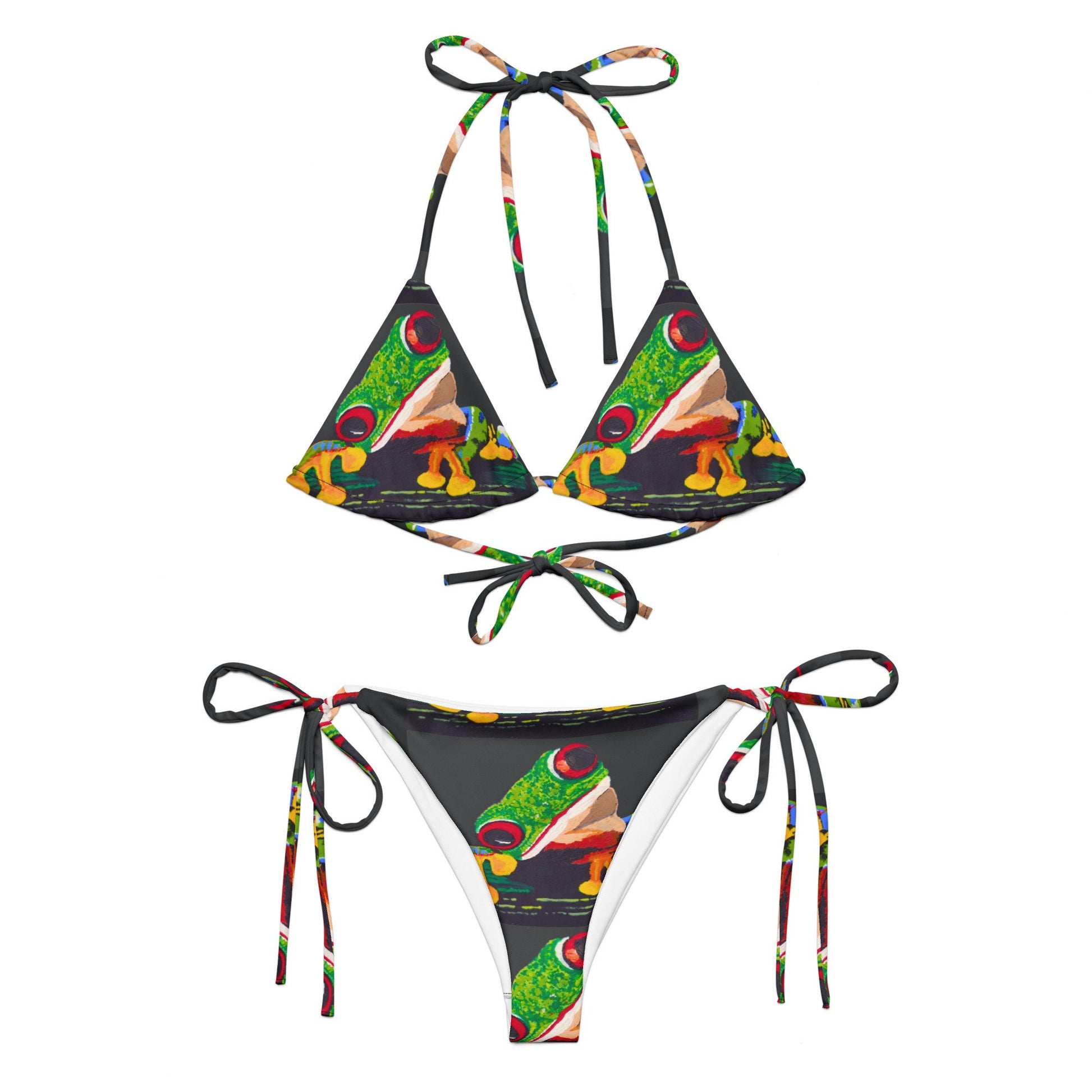Cheeky Tree Frog String Bikini, Plus Size Two Piece Swimsuit, Ladies Botanical Bathing Suit, Sexy Beach Swimwear