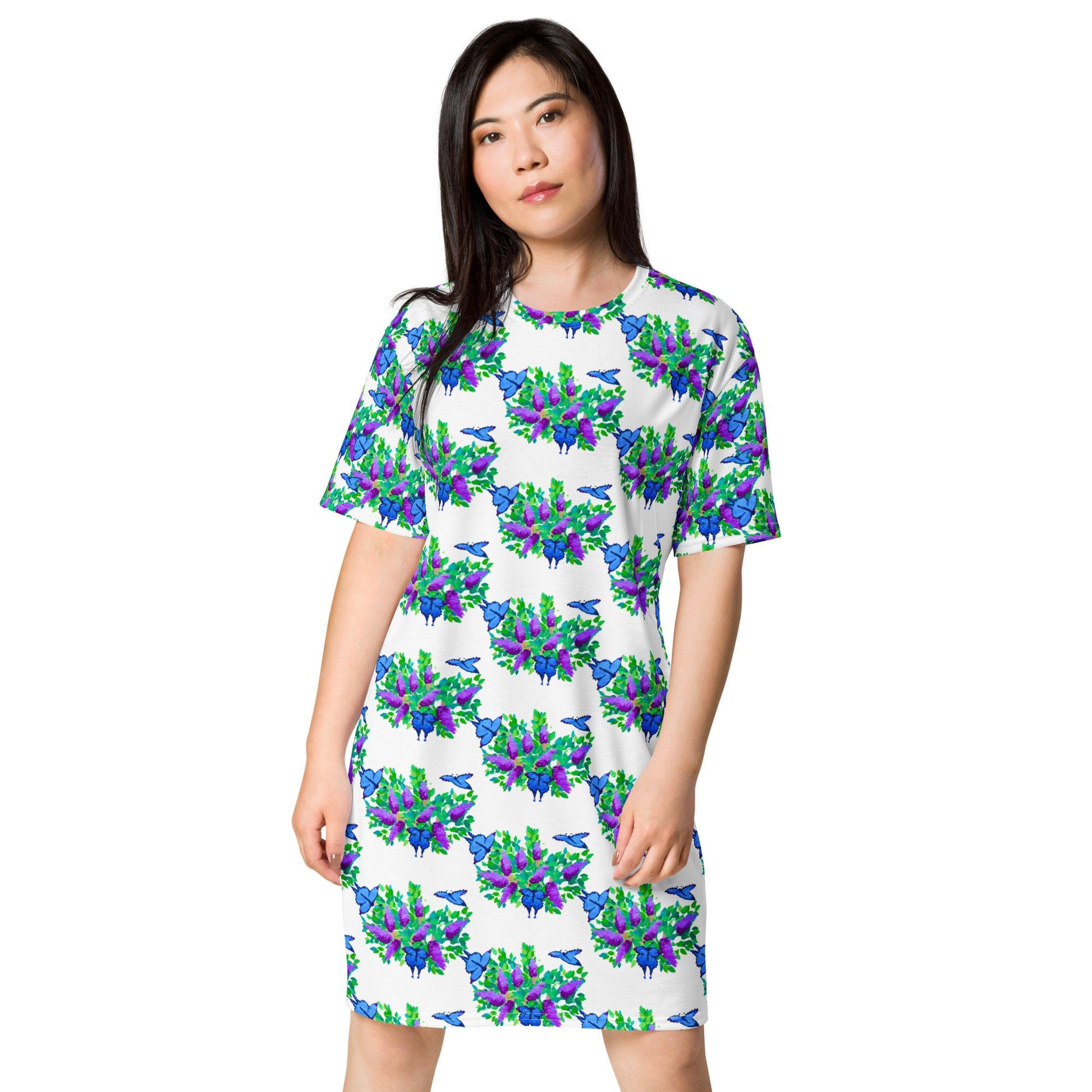 Butterfly Lovers T-shirt Dress, Casual Plus Size Spring Outfit, Colorful Trending Summer Apparel