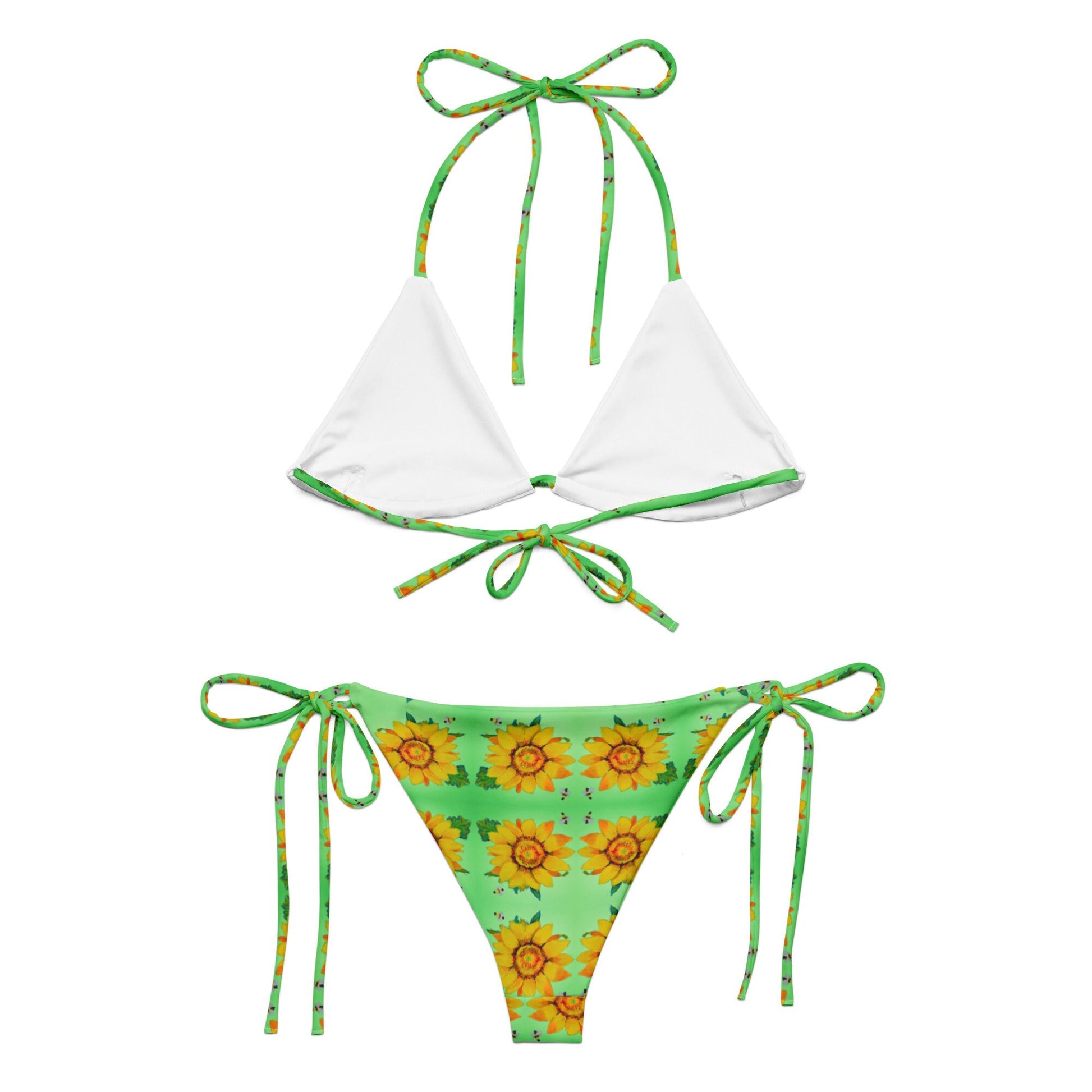 Sunflower Pattern String Bikini, Floral Beach Retro Swimwear, Festival Rave Plus Size Bathing Suit