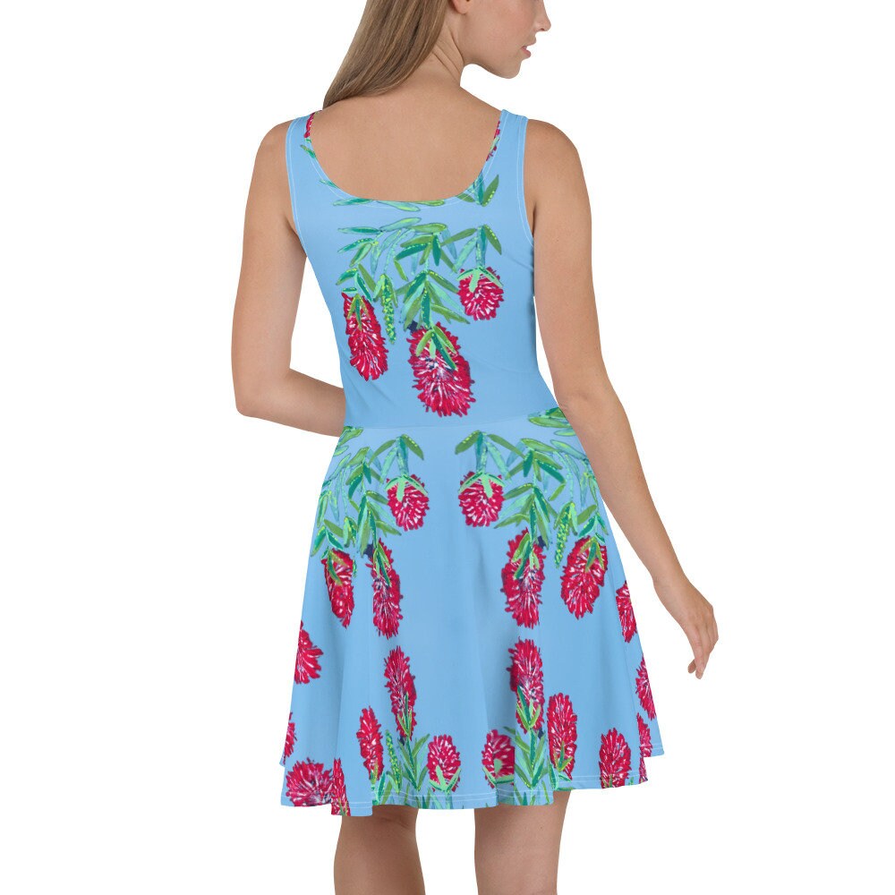 Red Weeping Bottle Brush Skater Dress, Sleeveless Casual Secretary Outfit, Trending Plus Size Sundress