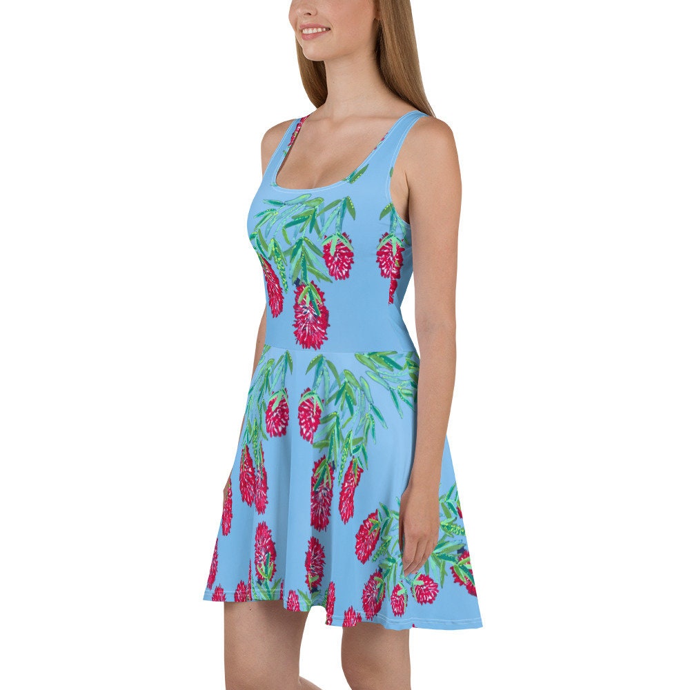 Red Weeping Bottle Brush Skater Dress, Sleeveless Casual Secretary Outfit, Trending Plus Size Sundress