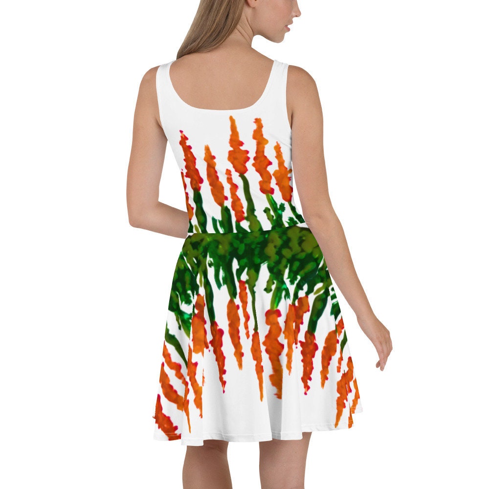 Orange Flower Sleeveless Skater Dress, Plus Size Spring Outfit, Casual Colorful Sundress