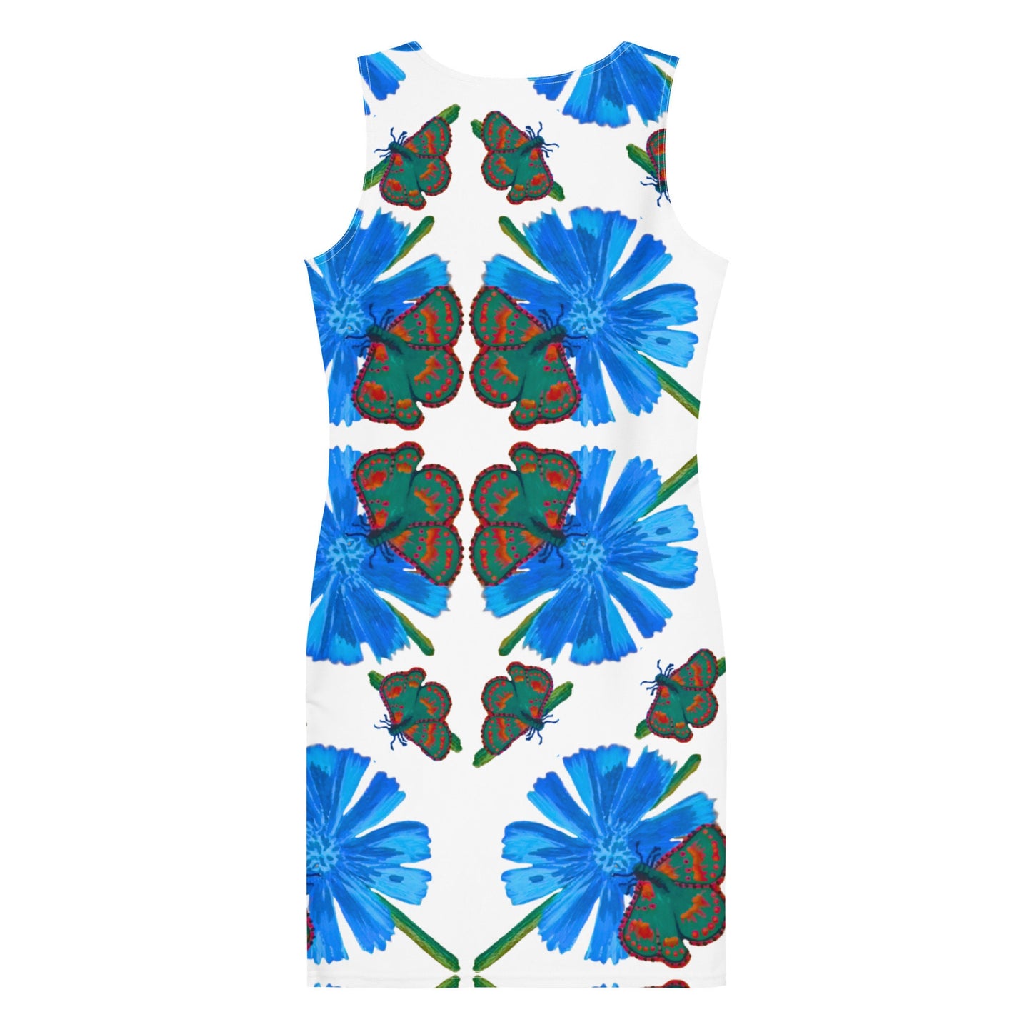 Sleeveless Floral Butterfly Bodycon Dress, Casual Spring Secretary Outfit, Colorful Tight Club Dress