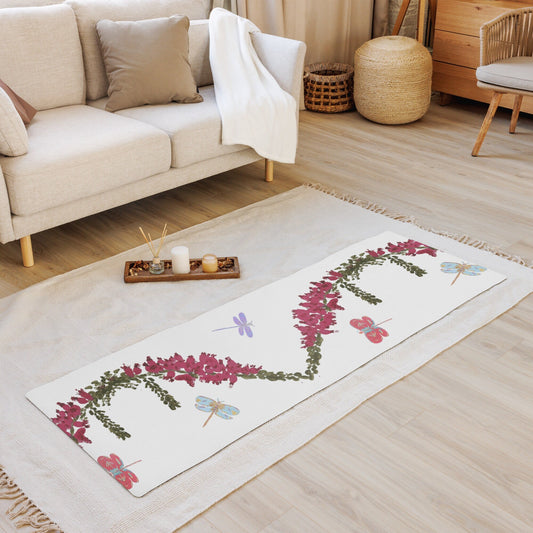 Heather Floral Yoga Mat, Dragonfly Lovers Meditation Home Gym Equipment, Botanical Non-Slip Pilates Accessories