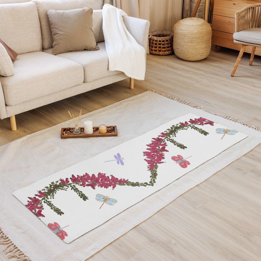 Heather Floral Yoga Mat, Dragonfly Lovers Meditation Home Gym Equipment, Botanical Non-Slip Pilates Accessories