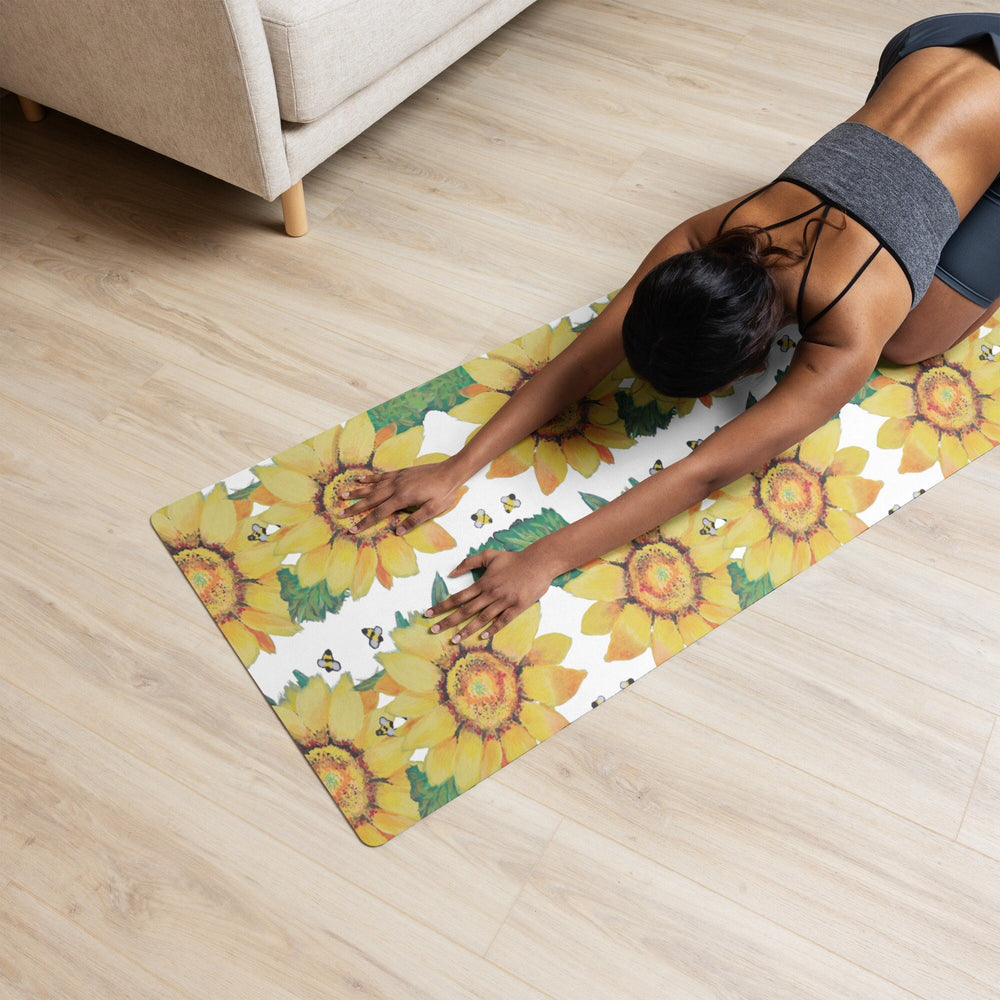 Sunflower Pattern Yoga Rubber Mat, 4mm Thick Non-Slip Meditation Mat, Pilates Home Gym Equipment