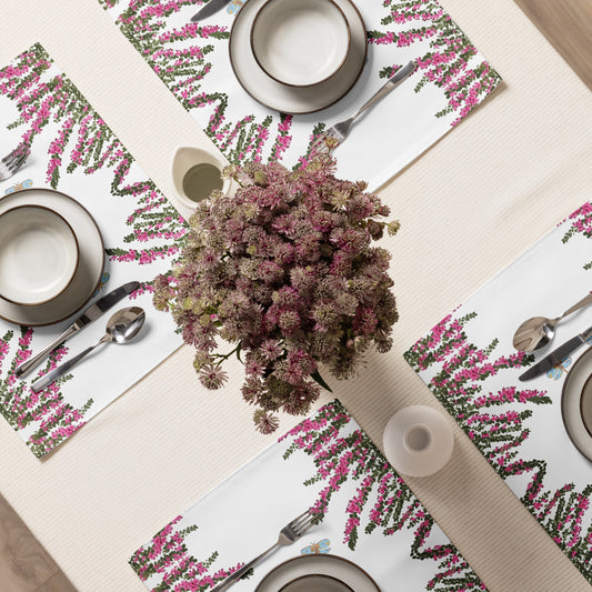 Heather Flower Placemat Set of 4, Water Resistant Floral Placemats for Weddings, Family Dinners or Spring Get Togethers