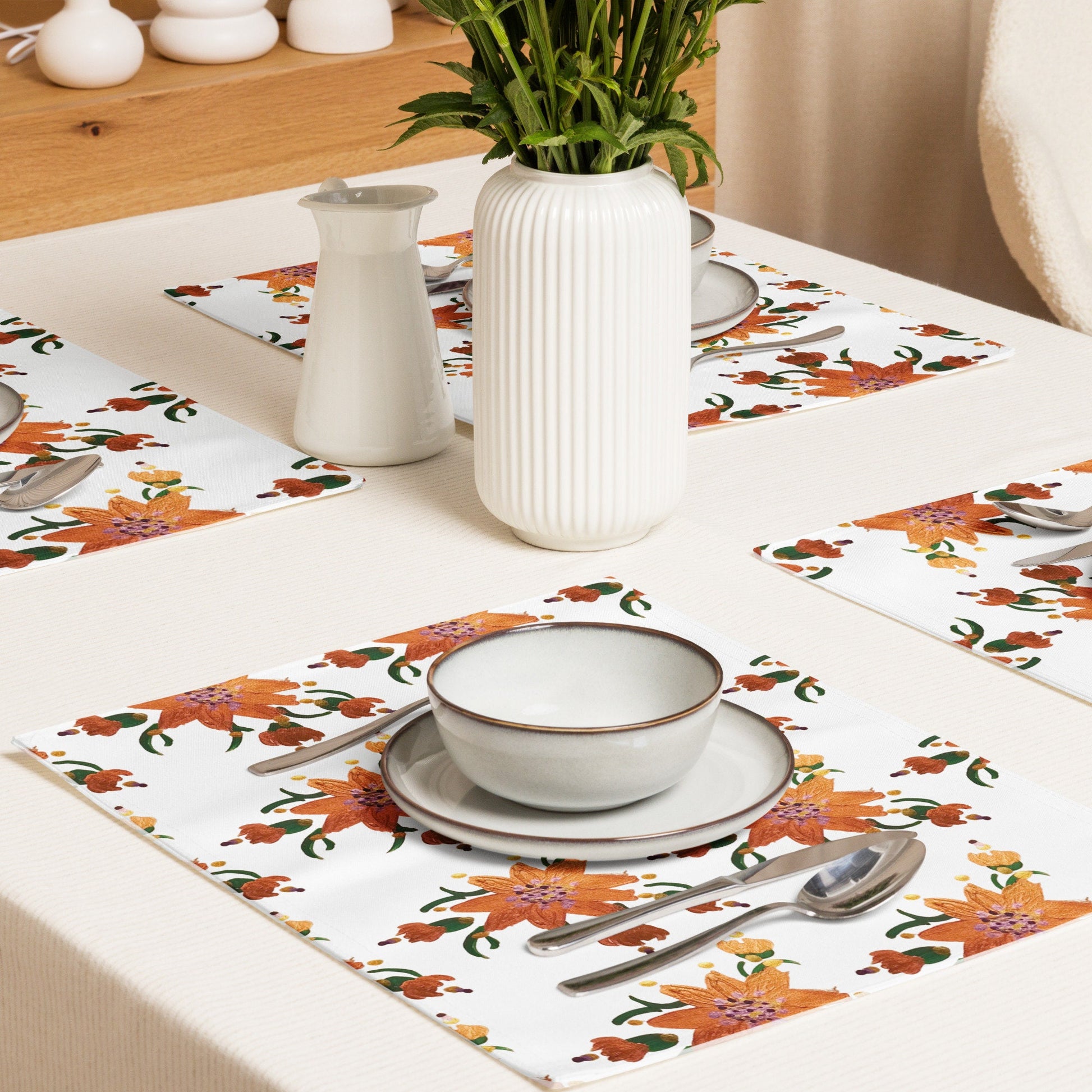 Shimmering Gold Flower Placemat Set of 4, Activity Placemats, Water Resistant, Perfect for Weddings or Family Dinners