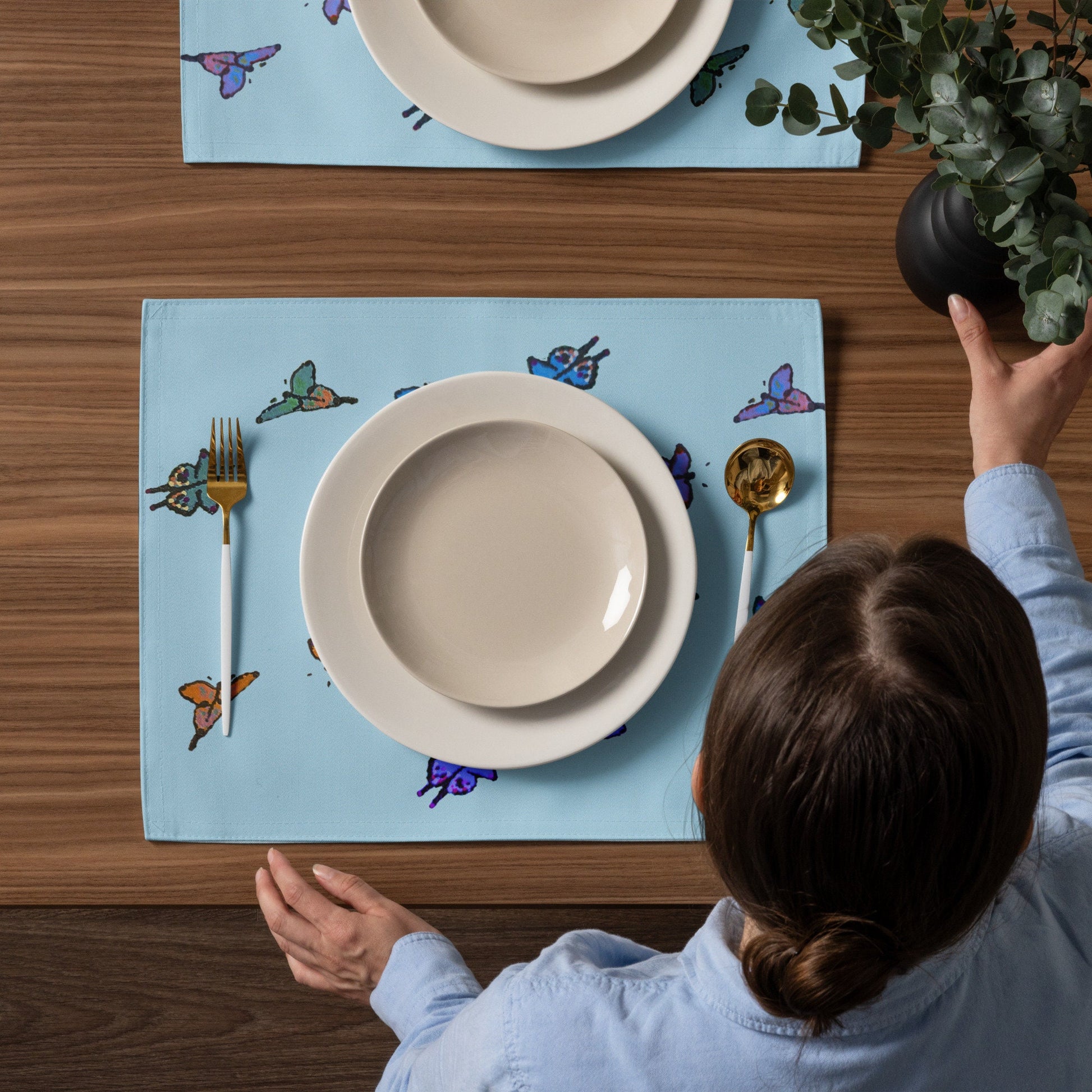 Butterfly Placemat Set of 4, Fun Colorful Placemats for Weddings, Family Dinners or Spring Get Togethers, Water Resistant Placemats