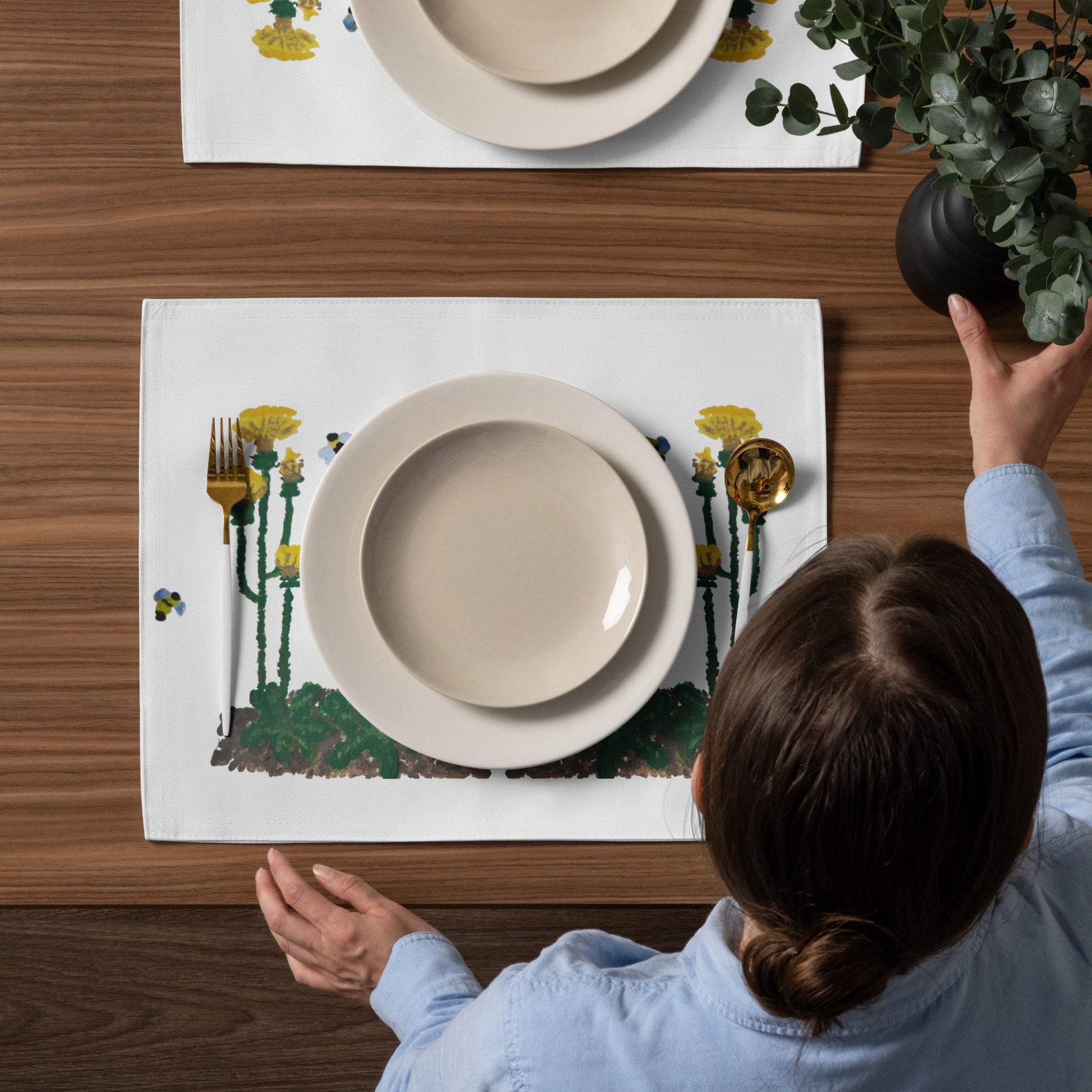 Dandelion Placemat Set of 4, Water Resistant Placemats, Fun Colorful Placemats for Weddings, Family Dinners or Spring Get Togethers