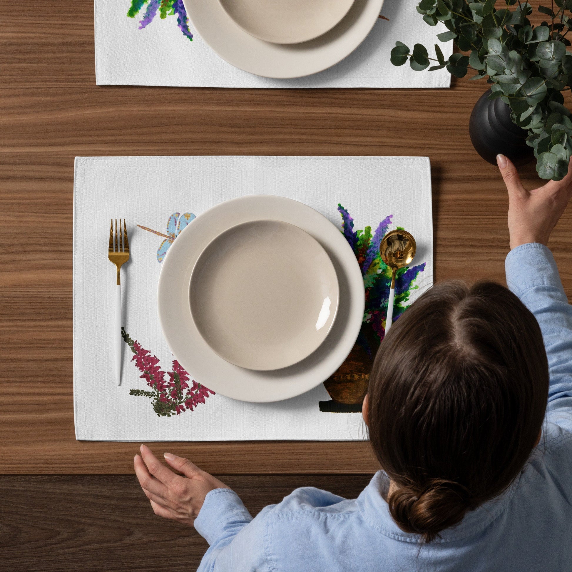Gardeners Favorites Placemat Set of 4, Water Resistant Activity Placemats, Floral Modern Dinner Placemats, Fun Coloring Placemats