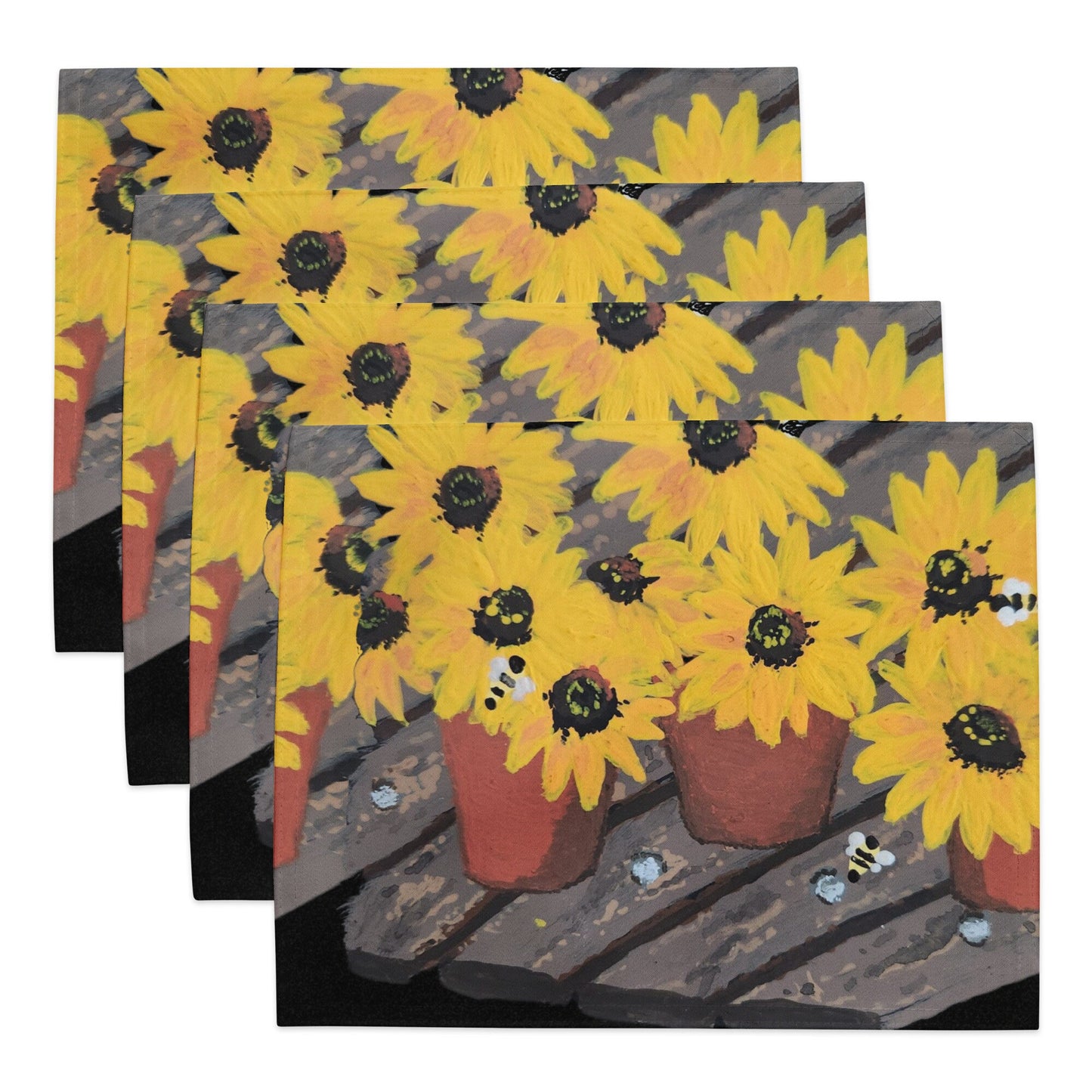 Black Eyed Susan Floral Placemat Set of 4, Modern Dinner Placemats, Water Resistant Activity Placemats, Fun Coloring Placemats