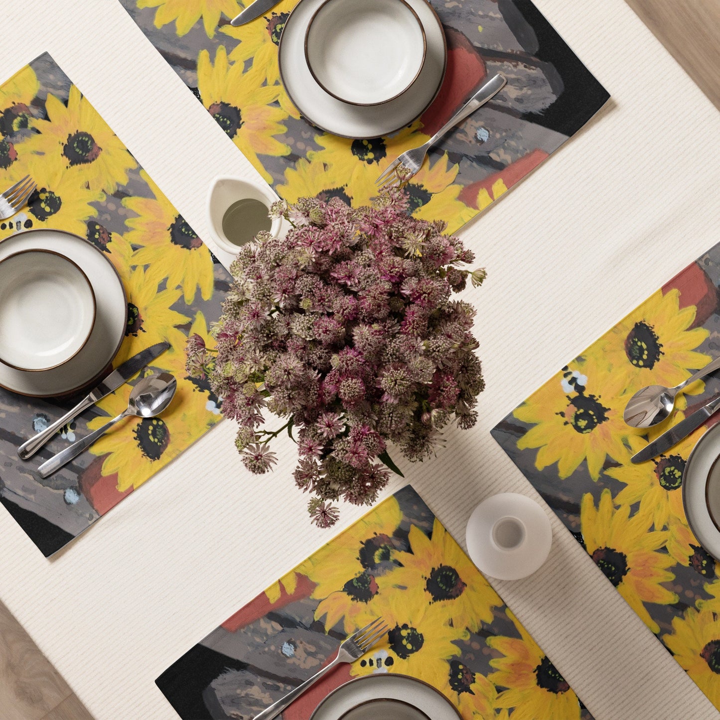 Black Eyed Susan Floral Placemat Set of 4, Modern Dinner Placemats, Water Resistant Activity Placemats, Fun Coloring Placemats