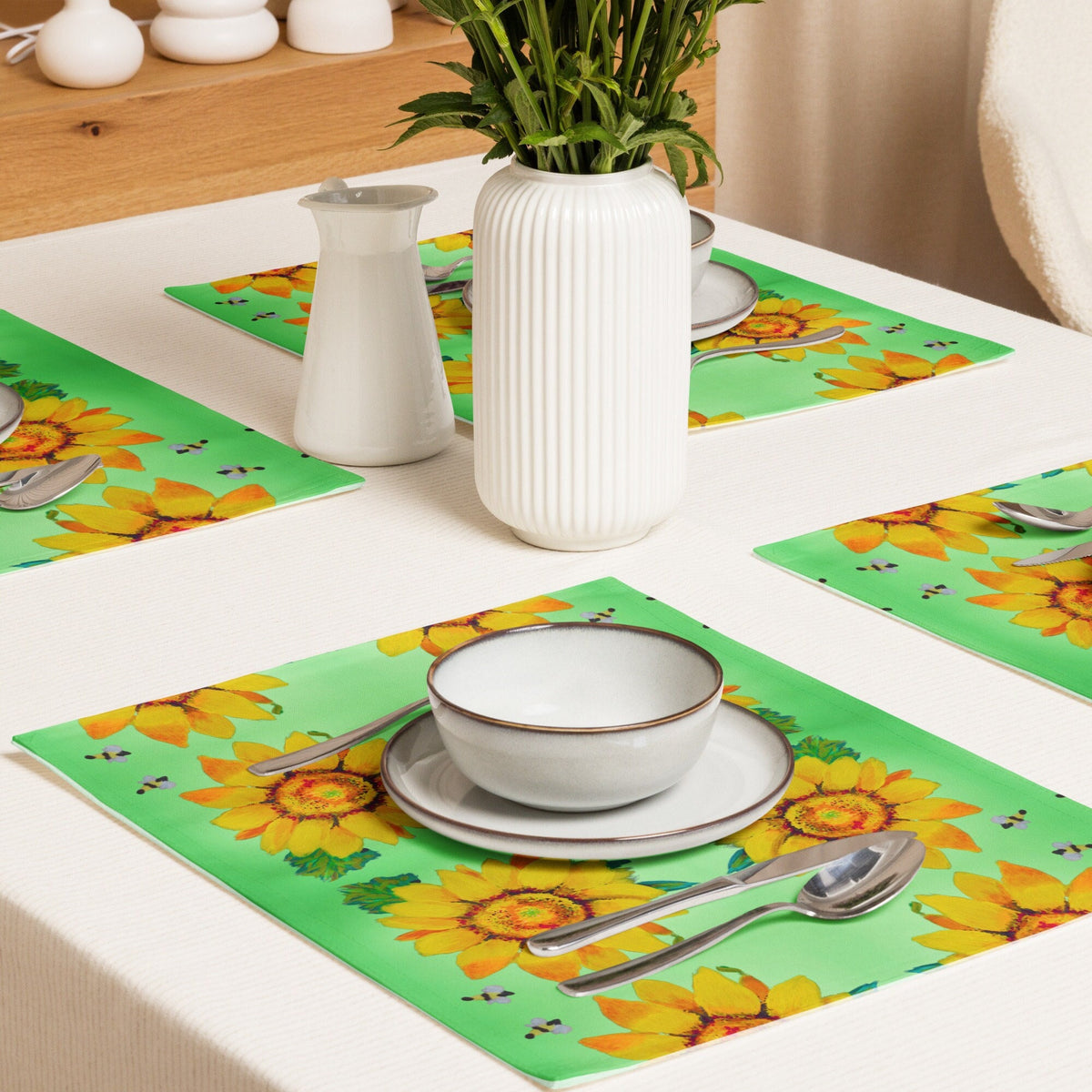 Colorful Sunflower Placemat Set of 4, Water Resistant, Perfect for Weddings or Family Dinners, Activity Placemats