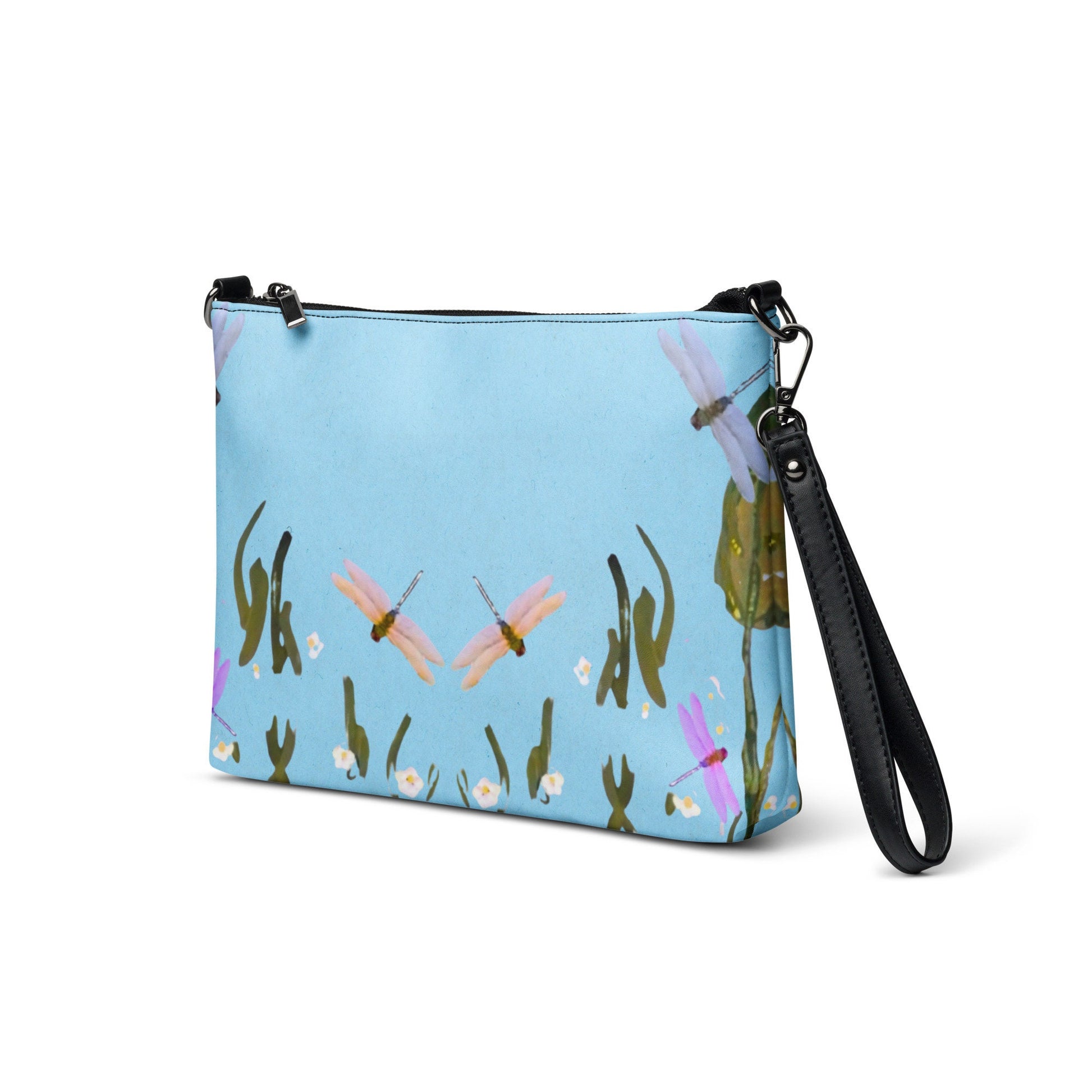 Dragonfly Lovers Small Ziptop Satchel, Nature Inspired Crossbody Bag, Trendy Adjustable Strap Sling Bag