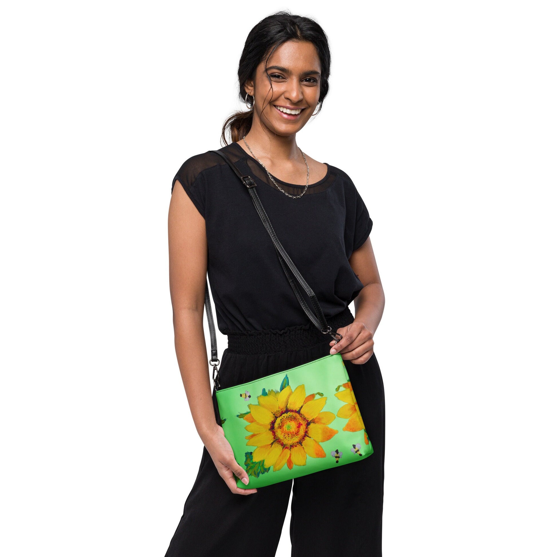 Sunflower Crossbody Bag with Pockets, Trendy Sling Bag with Removable Straps, Small Nature Inspired Purse