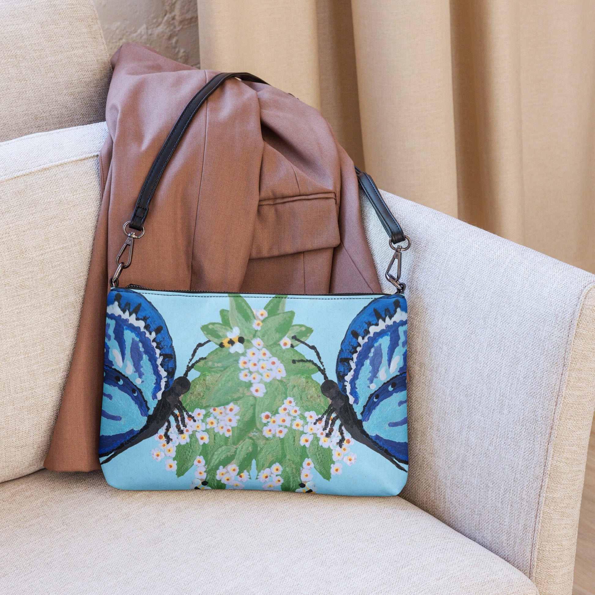 Butterfly Lovers Blue Clutch Purse, Trendy Crossbody Bag with Adjustable Straps, Small Satchel Bag with Pockets