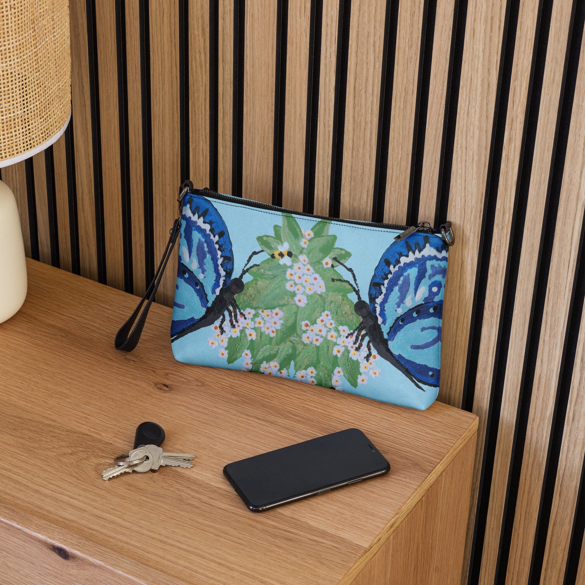 Butterfly Lovers Blue Clutch Purse, Trendy Crossbody Bag with Adjustable Straps, Small Satchel Bag with Pockets