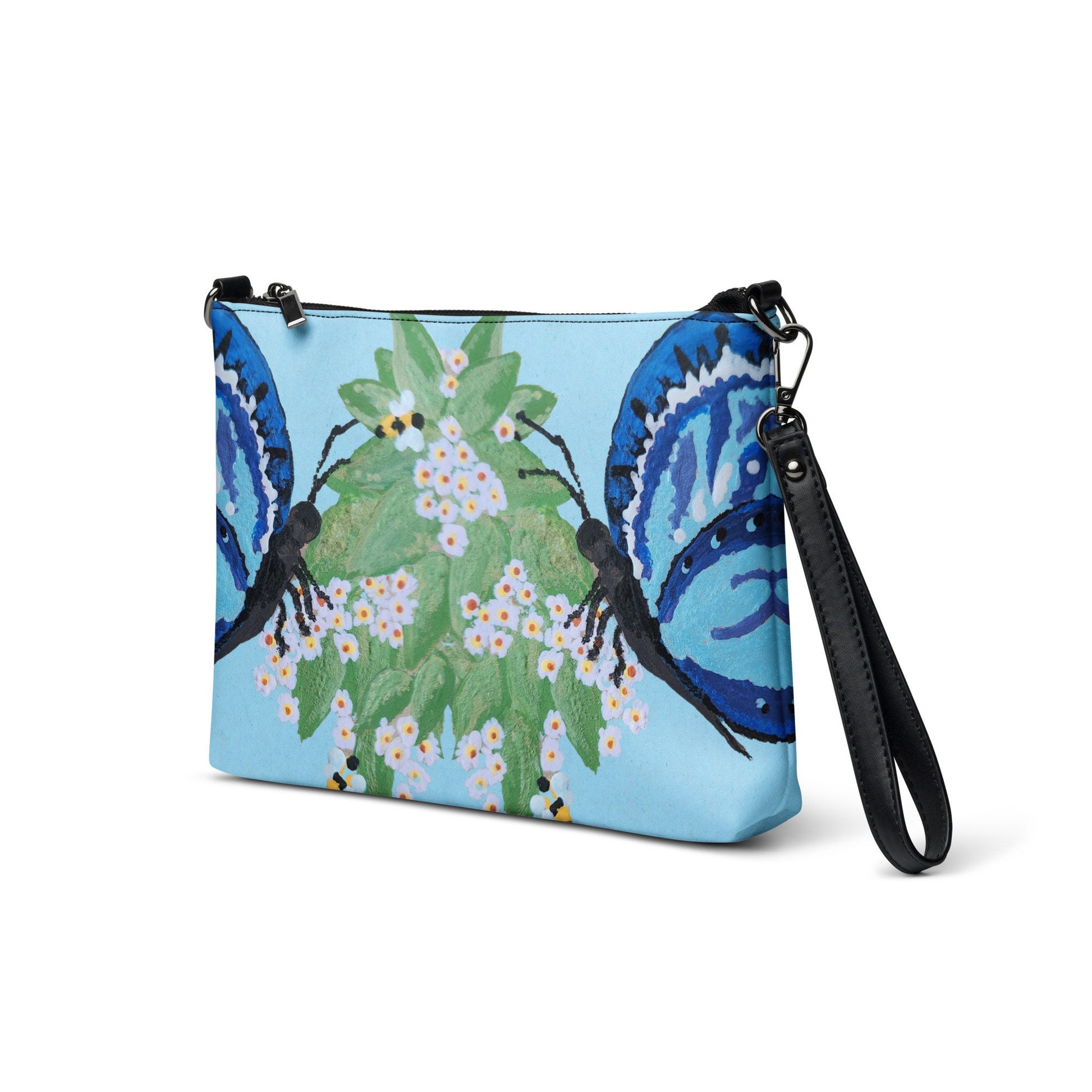 Butterfly Lovers Blue Clutch Purse, Trendy Crossbody Bag with Adjustable Straps, Small Satchel Bag with Pockets