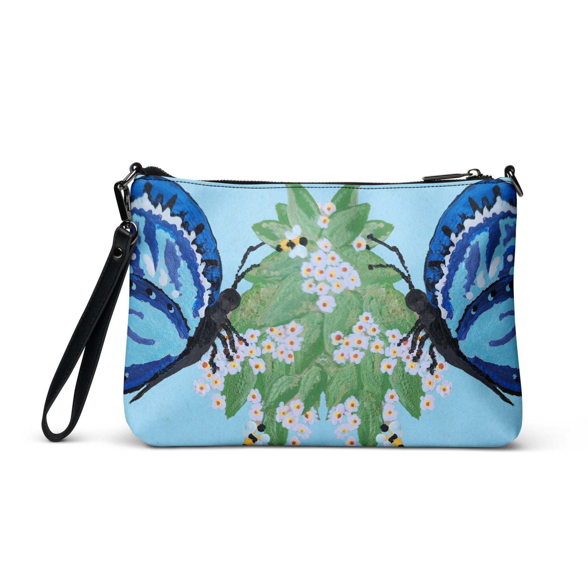 Butterfly Lovers Blue Clutch Purse, Trendy Crossbody Bag with Adjustable Straps, Small Satchel Bag with Pockets