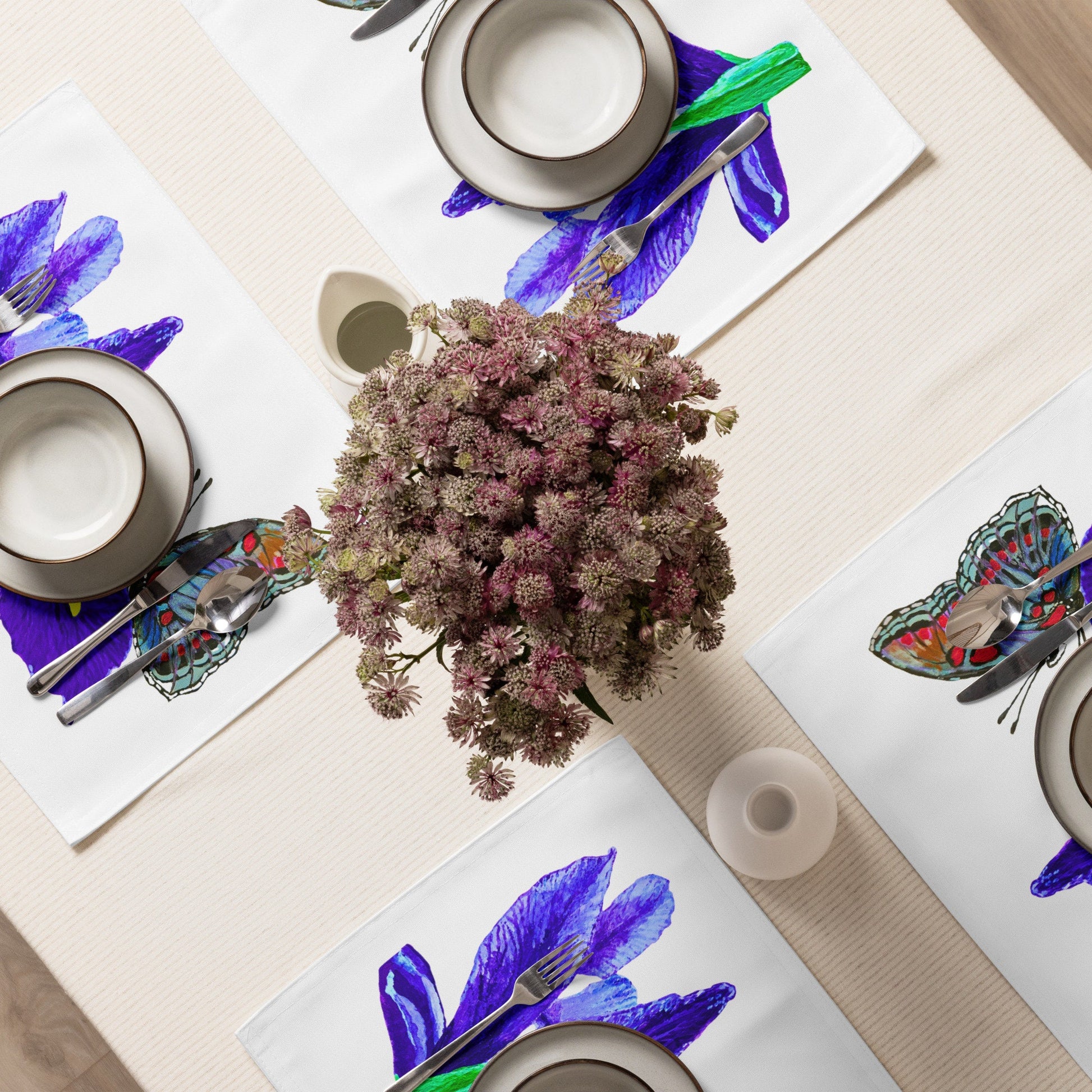 Monarch on Iris Placemat Set of 4, Activity Placemats, Water Resistant, Perfect for Weddings or Family Dinners