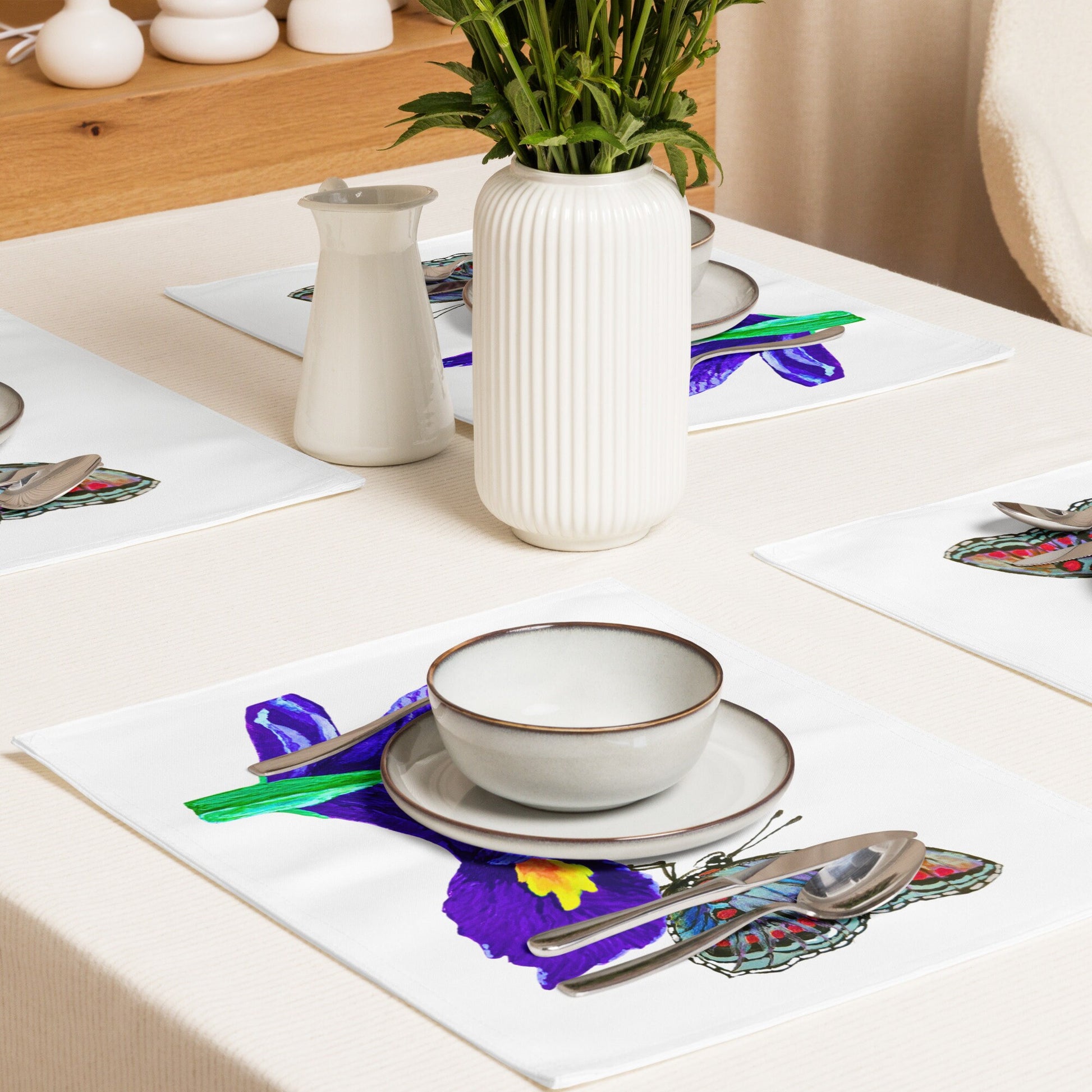 Monarch on Iris Placemat Set of 4, Activity Placemats, Water Resistant, Perfect for Weddings or Family Dinners