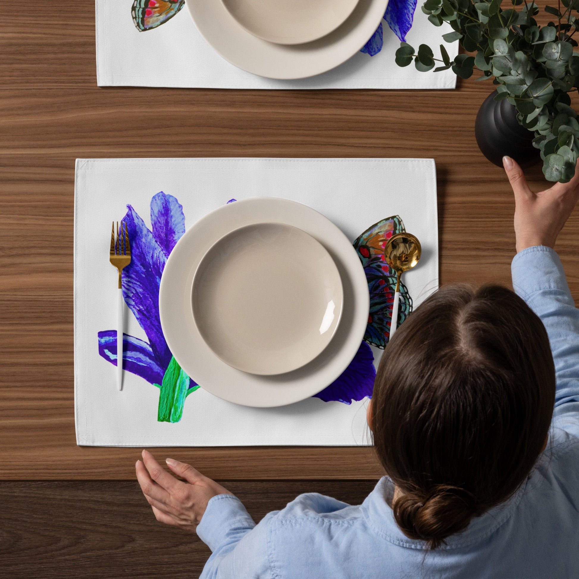Monarch on Iris Placemat Set of 4, Activity Placemats, Water Resistant, Perfect for Weddings or Family Dinners