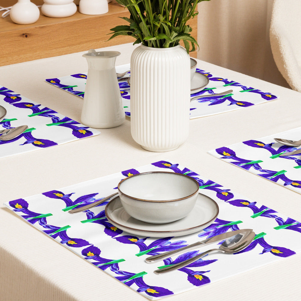 Iris Flower Placemat Set of 4, Perfect for Weddings or Family Dinners, Activity Placemats, Water Resistant