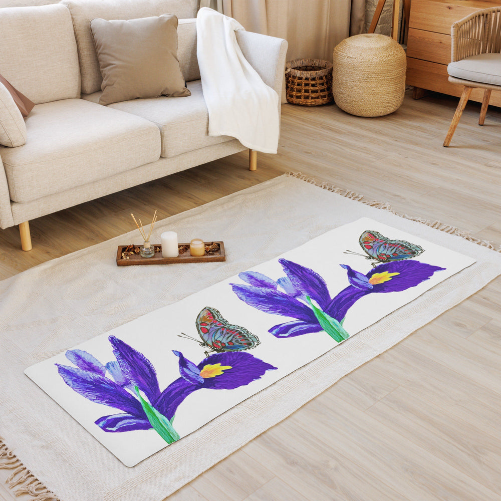 Monarch on Iris Meditation Yoga Mat, Home Gym Equipment, Botanical Non-Slip Pilates Accessories