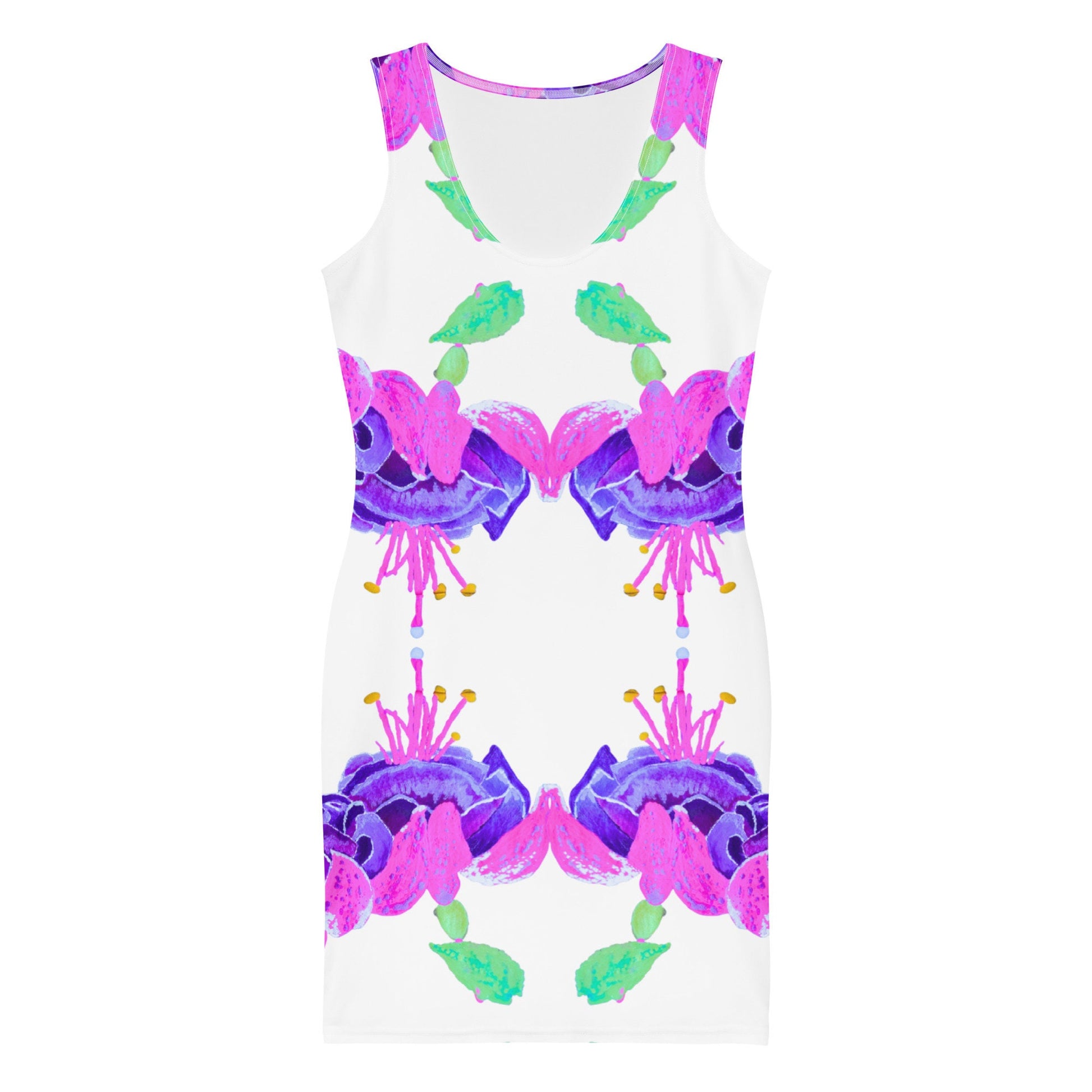 Fuchsia Flowers Bodycon Dress Casual Spring Apparel, Floral Secretary Dress, Tight Club Attire