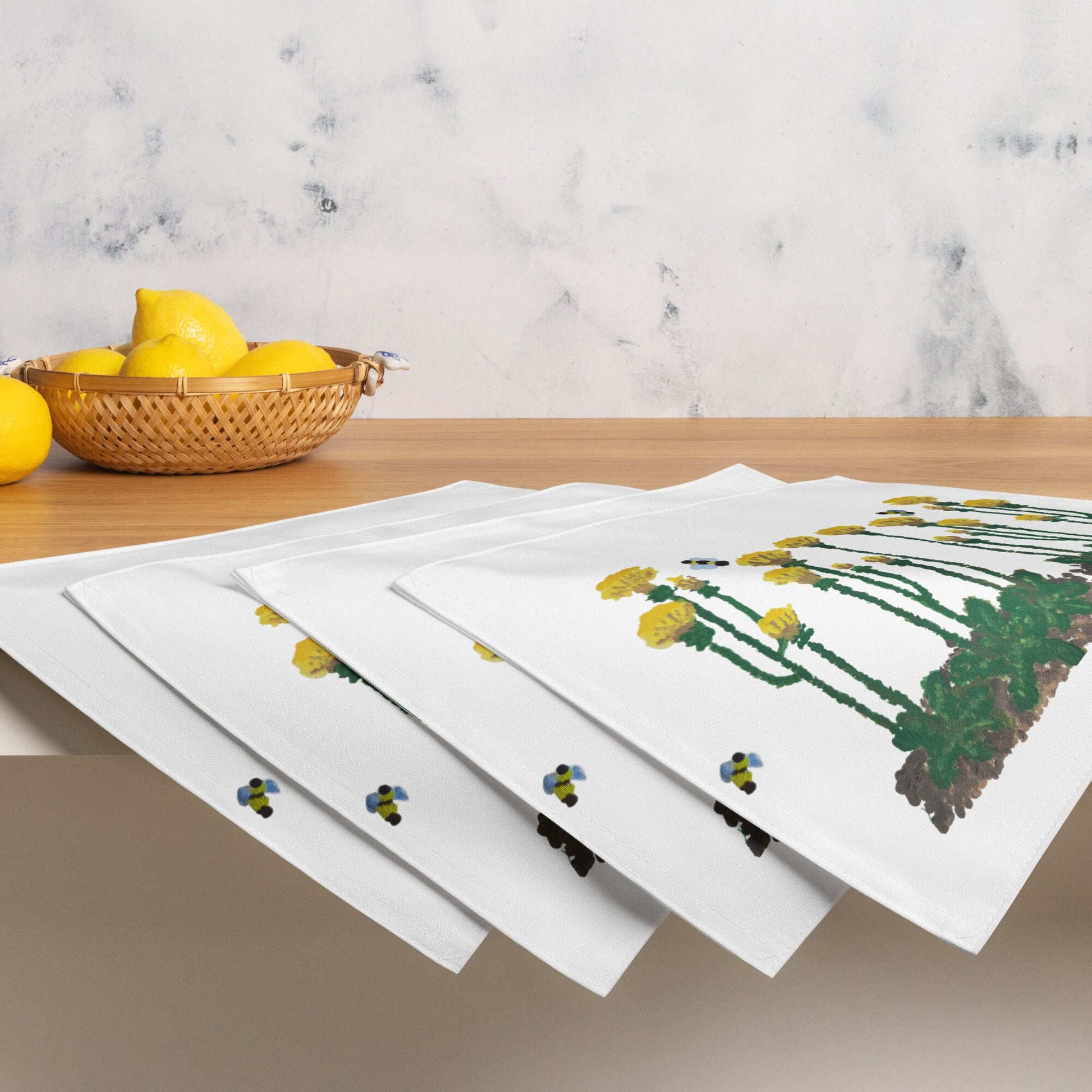 Dandelion Placemat Set of 4, Water Resistant Placemats, Fun Colorful Placemats for Weddings, Family Dinners or Spring Get Togethers