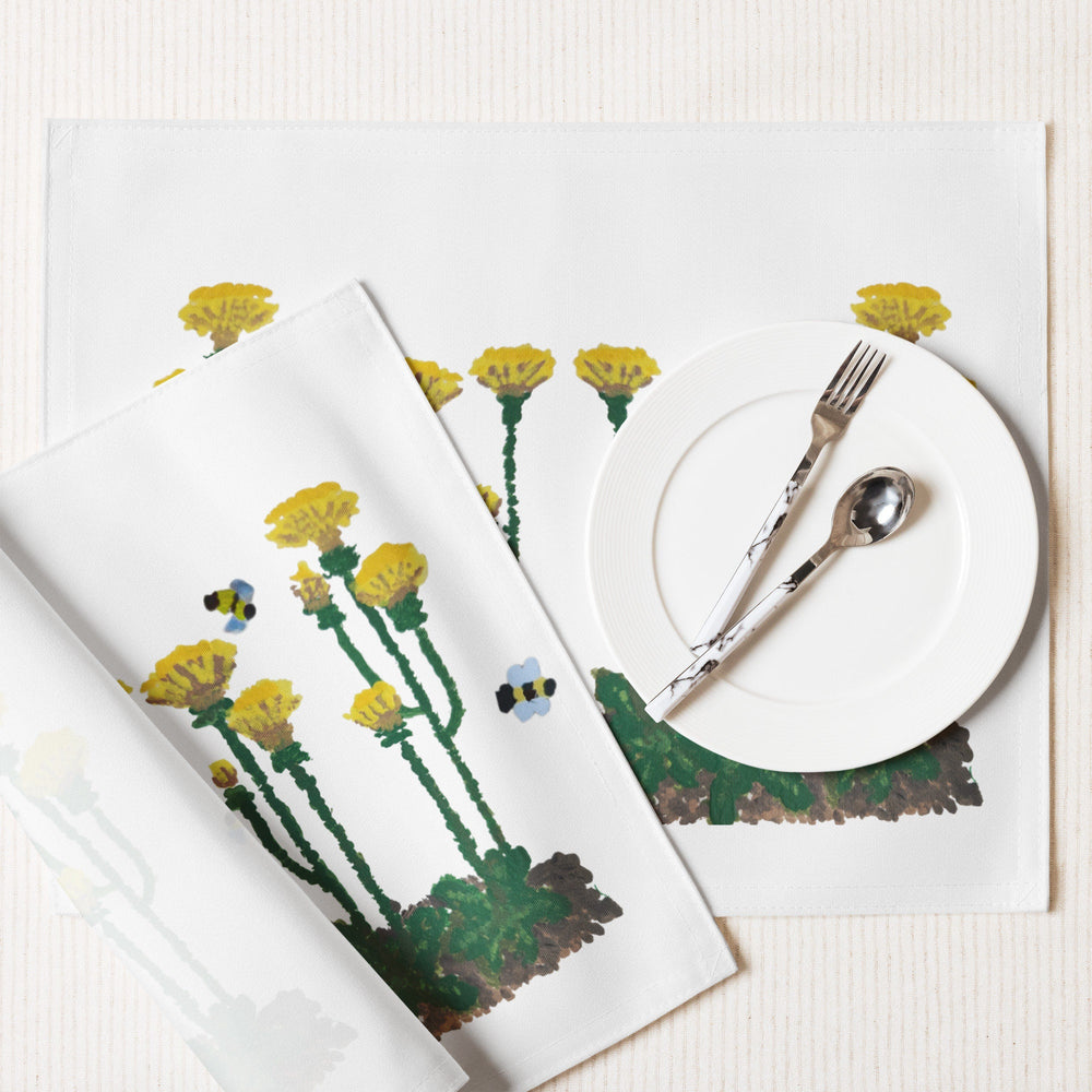 Dandelion Placemat Set of 4, Water Resistant Placemats, Fun Colorful Placemats for Weddings, Family Dinners or Spring Get Togethers