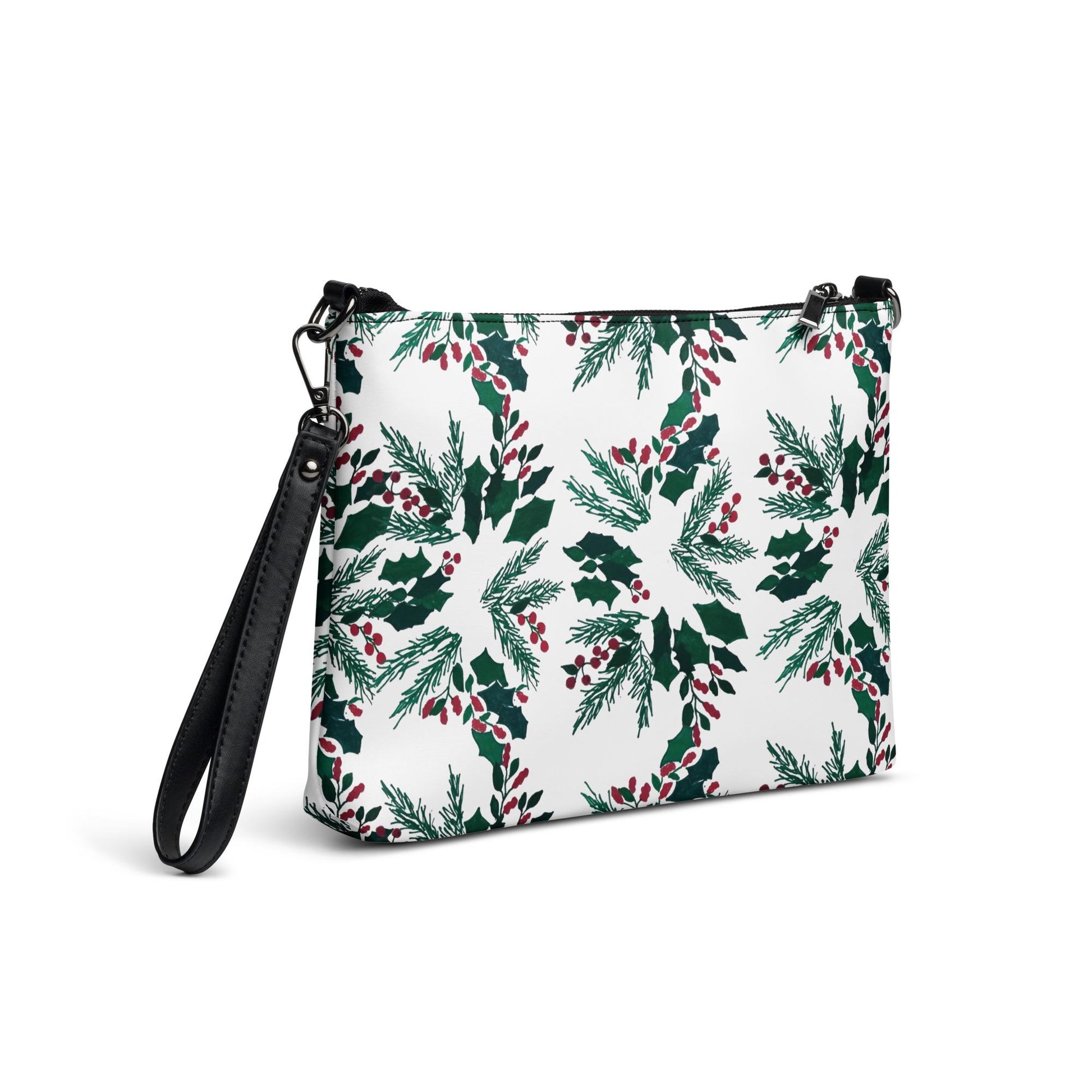 Holiday Floral Purse, Small Trendy Crossbody Bag, Nature Inspired Sling Handbag, Ziptop Closure, Makeup Bag